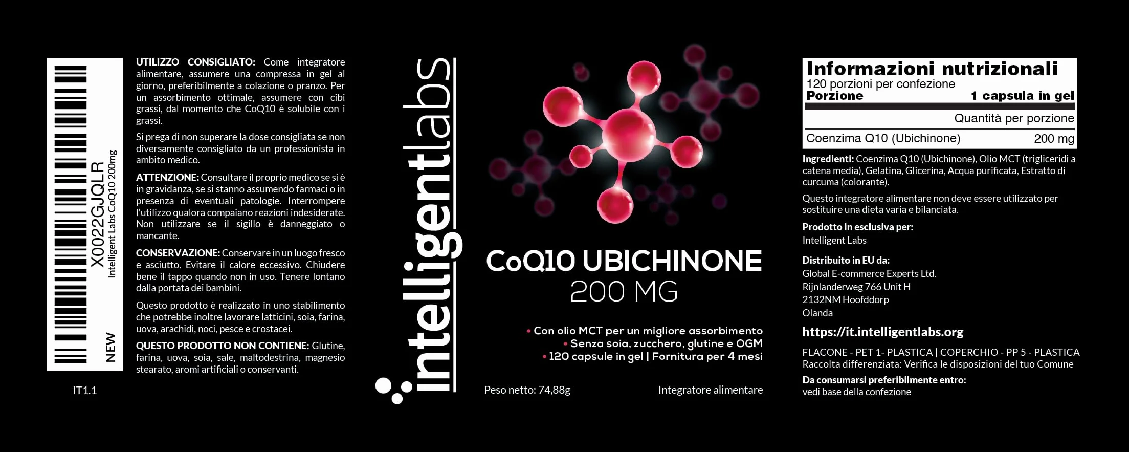 Coq10 Ubichinone in Softgel Da 200 Mg Di Intelligent Labs | 120 Porzioni | Softgel Facili Da Ingerire E Ad Elevata Potenza