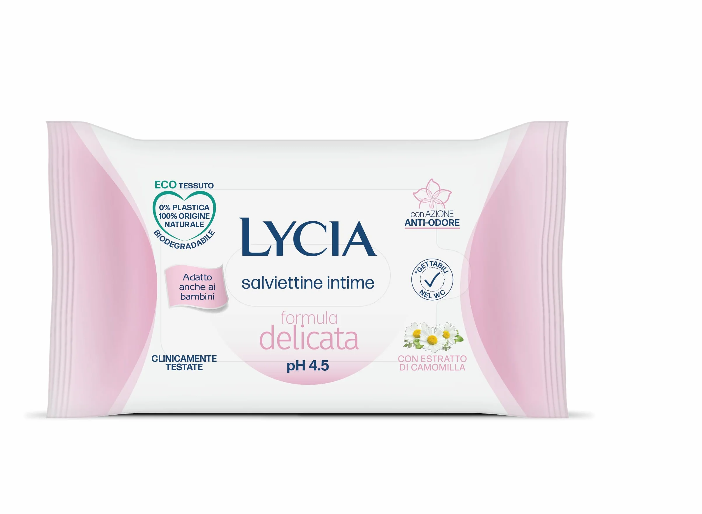 Lycia Salviettine Intime Delicate Anti-Odore Eco Tessuto Gettabile WC pH 4.5 12 pezzi