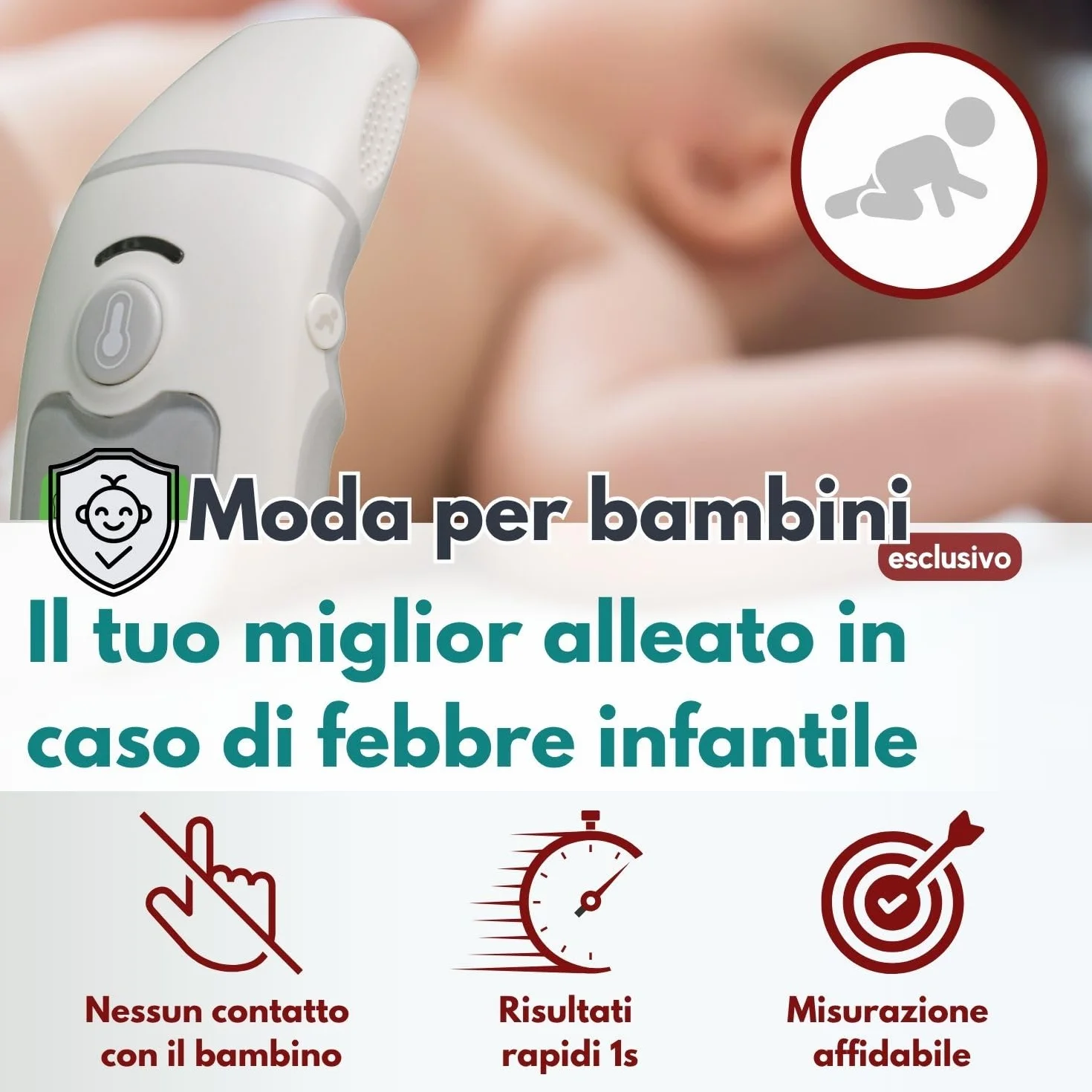 Termometro febbre digitale frontale e auricolare ABBICARE™ infrarossi neonato 1 secondo