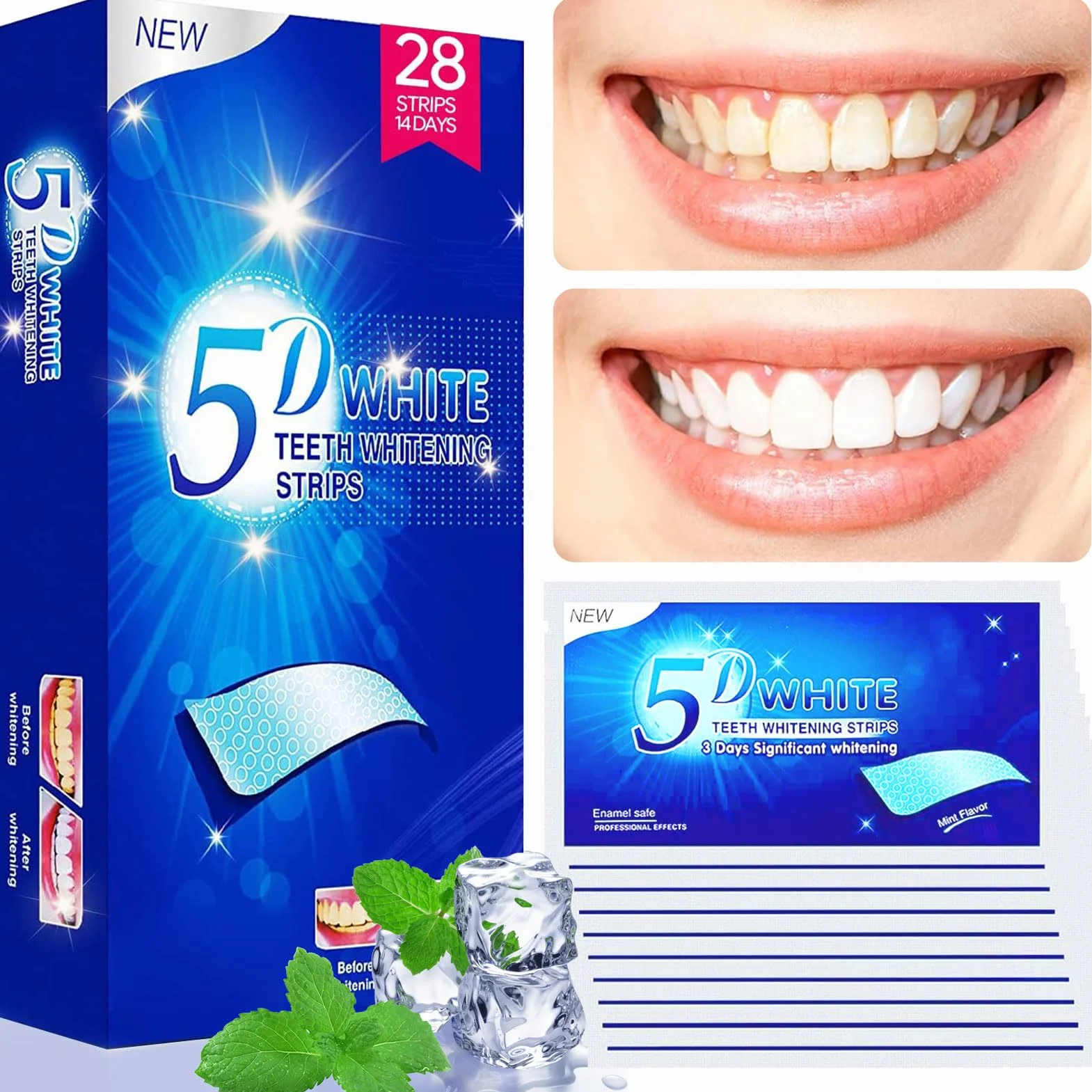 Sbiancante Denti,28 Striscie Strisce Sbiancanti Denti Sbiancante Denti Professionale kit Sbiancamento Denti Whitening Strips Rimuove le Macchie Profonde Teeth Rapid Whitening Sicuro per Smalto