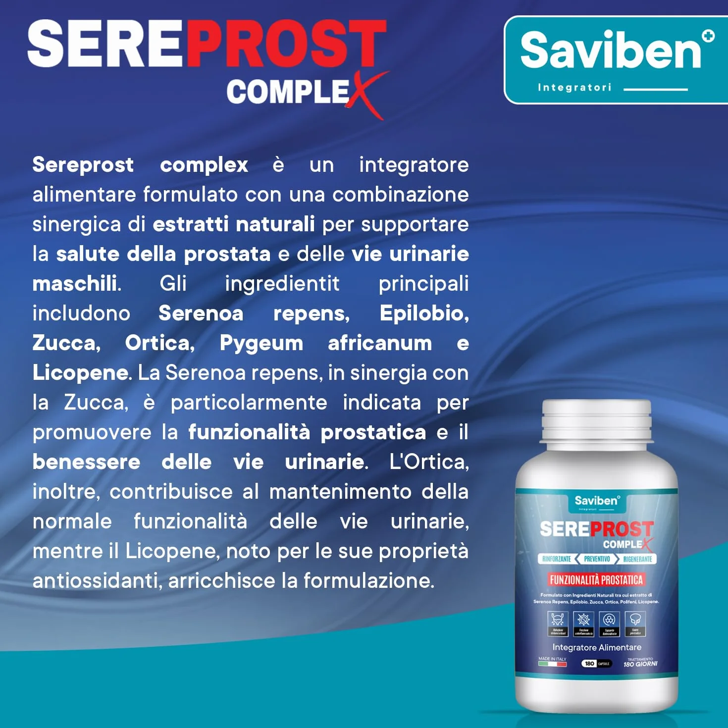 Serenoa Repens Saw Palmetto Prostata Integratore con Licopene Epilobio Zucca Ortica Pygeum Africanum