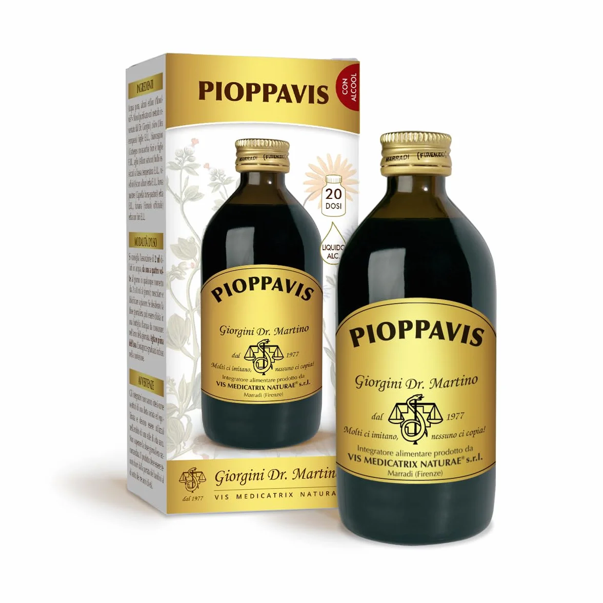 PIOPPAVIS Liquido alcoolico 200 ml integratore drenaggio betulla bianca bucco ortica gramigna erbe
