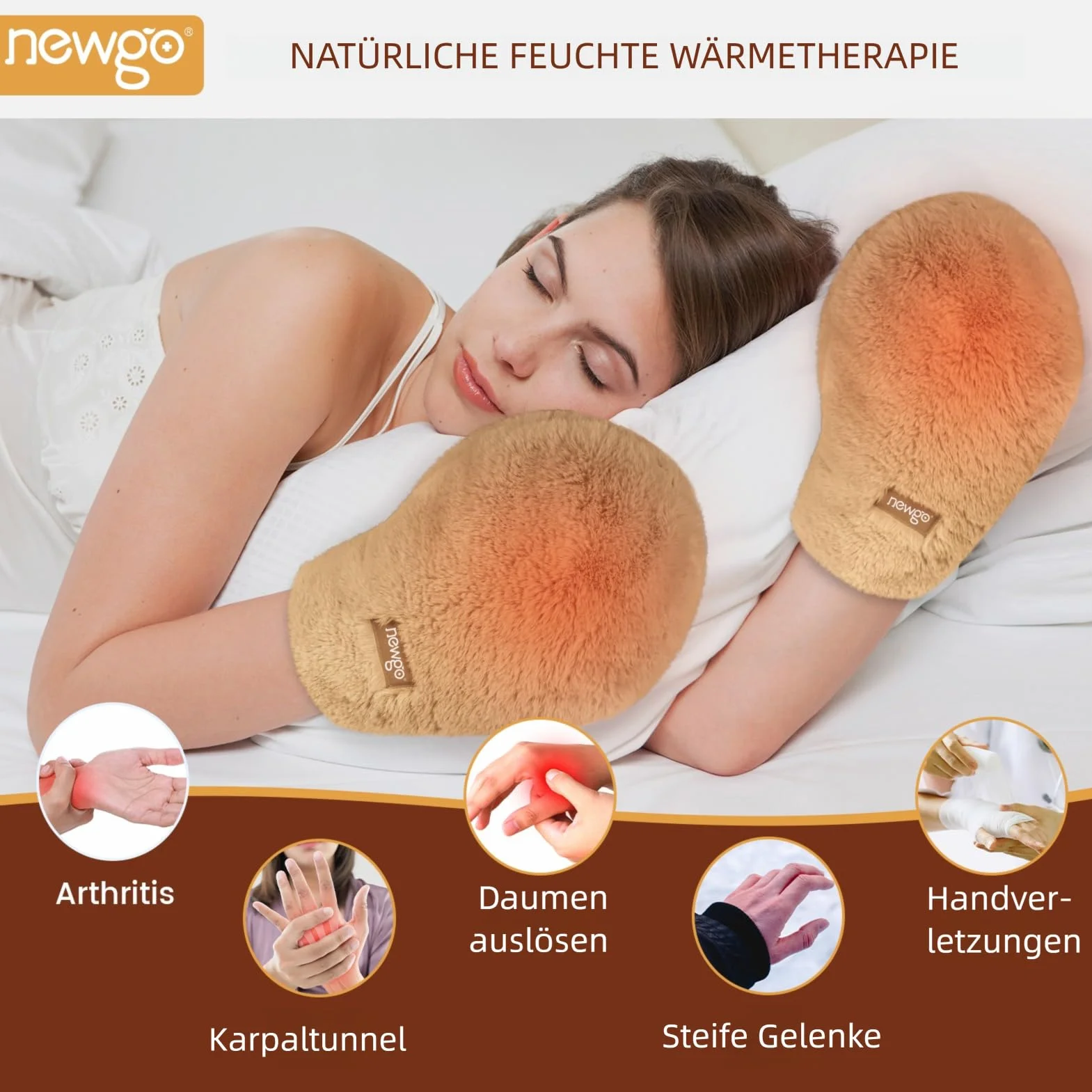 NEWGO Guanti Riscaldanti per Microonde per Mani e Dita, Guanti Termici (1 Paio) con Calore Umido Naturale, Morbido Tessuto, Rimovibili