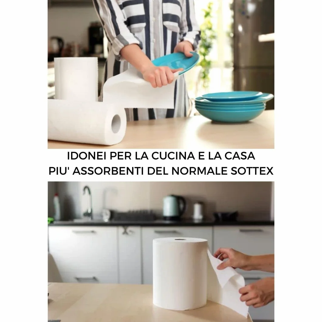 OCTOPLUS 6 Monorotoli 2400 Strappi Rotoli Asciugatutto 400 Strappi Maniglia carta 100% Pura Cellulosa 2 Veli Bobina Asciugamano