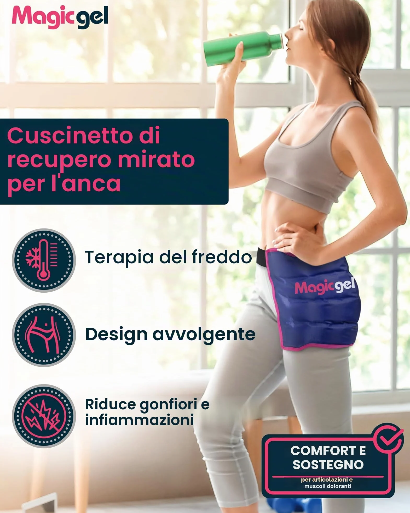 Magic Gel Fascia in Gel Ghiaccio Riutilizzabile - Caldo o Freddo per per Dolori al Fianco, Terapia Spalla, Sciatica, Dolore e Scoliosi - Sicuro e Facile da Usare