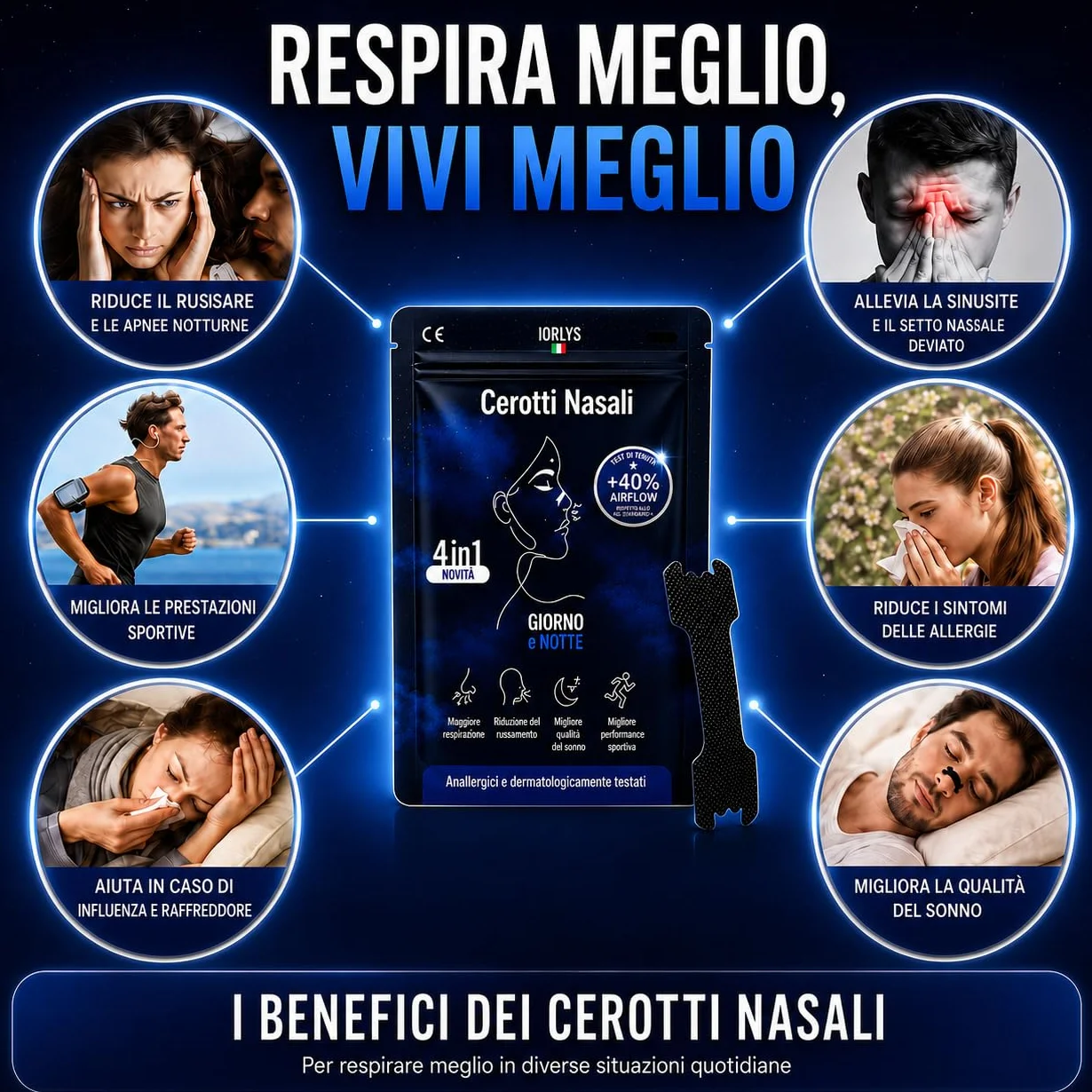 Cerotti Nasali Antirussamento 60pz Dilatatore Nasale Antisudore Tenuta Forte