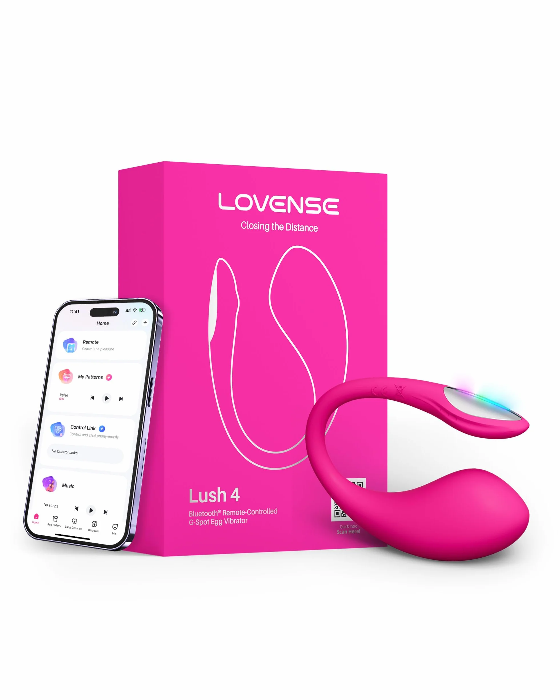 LOVENSE Lush 4 Vibrazione del punto G telecomandata per donne, giocattolo sessuale per adulti con coda luminosa a LED, vibrazione per donne con applicazione