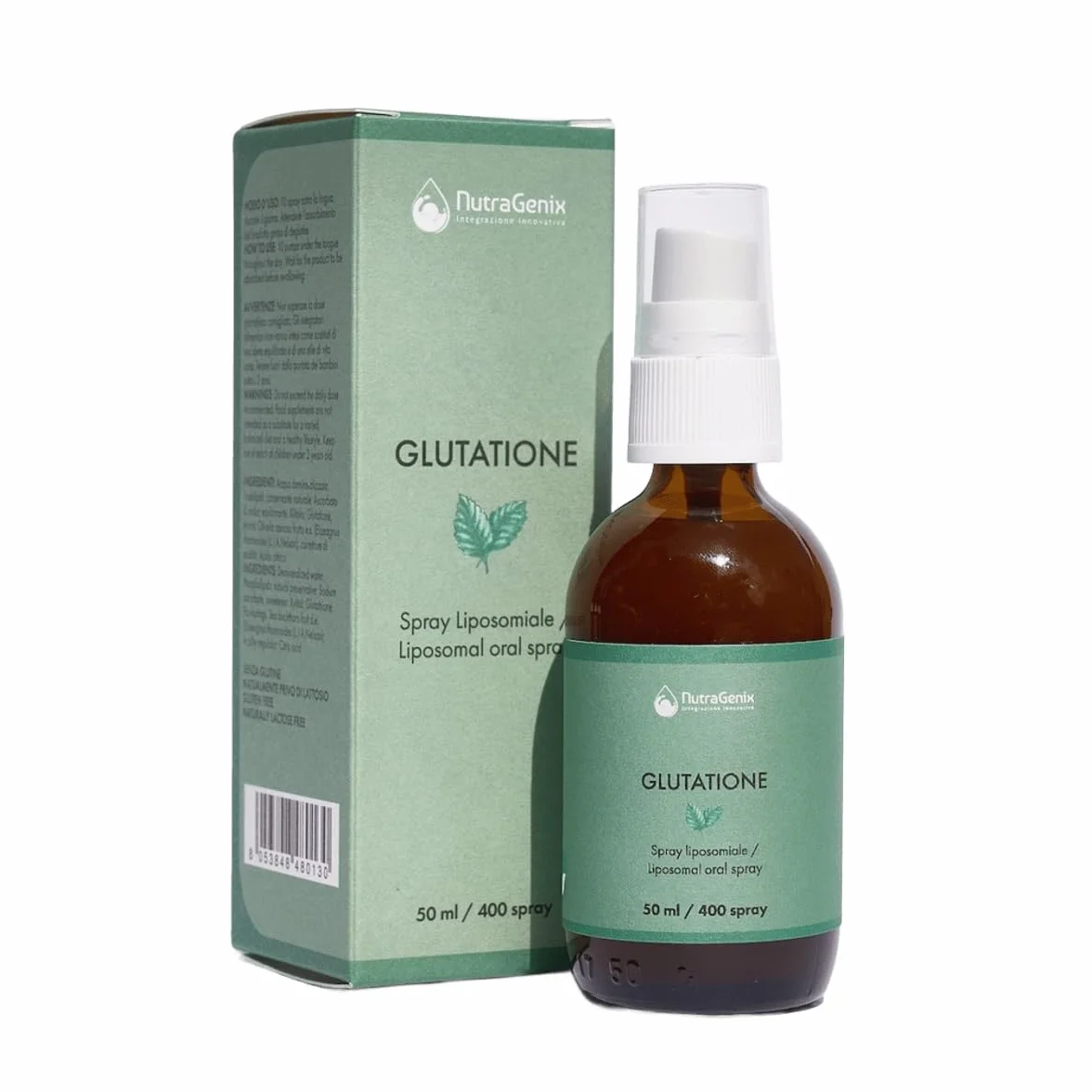 NutraGenix - Glutatione Spray Sublinguale 2000 mg – Integratore Liquido Liposomiale Antiossidante – Made in Italy, Vegano, Senza Glutine e Lattosio – 50 ml, 400 Spray