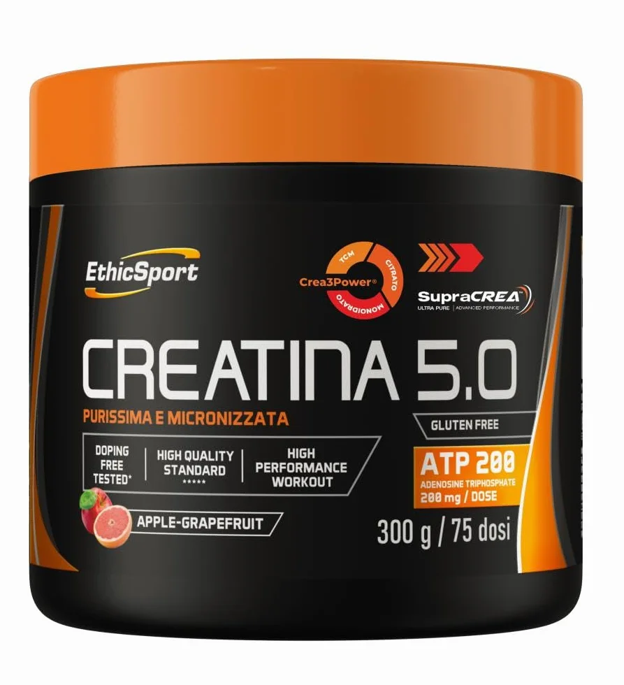 EthicSport CREATINA 5.0 – Creatina evoluta a base di SupraCREA®, con Crea3Power e ATP 200mg – Incrementa le prestazioni fisiche in attività brevi e intense** – doping free tested – 300g