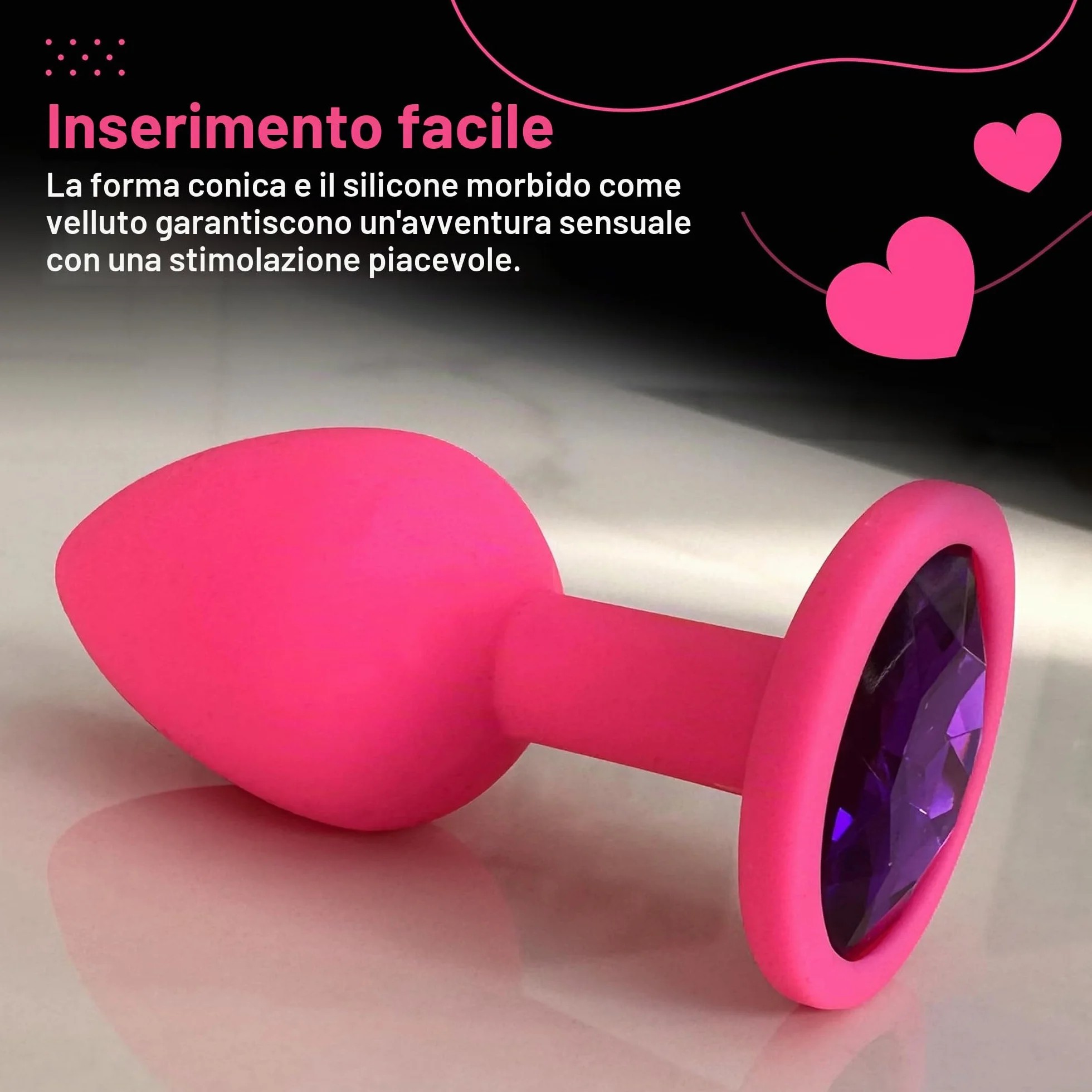 3x Butt Plug Anale Silicone Spina Anale Set Ø 30 mm, Ø 35 mm, Ø 45 mm, da Donna o Uomo, S + M + L Rosa + Porpora + Nero