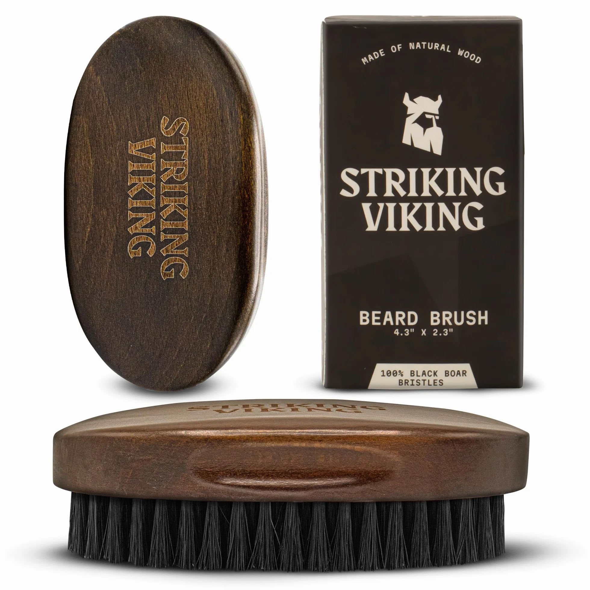 Striking Vikings Spazzola da barba in setola di cinghiale per uomo - Spazzola da barba dal design ergonomico da 4,2" in legno di spiaggia di origine naturale