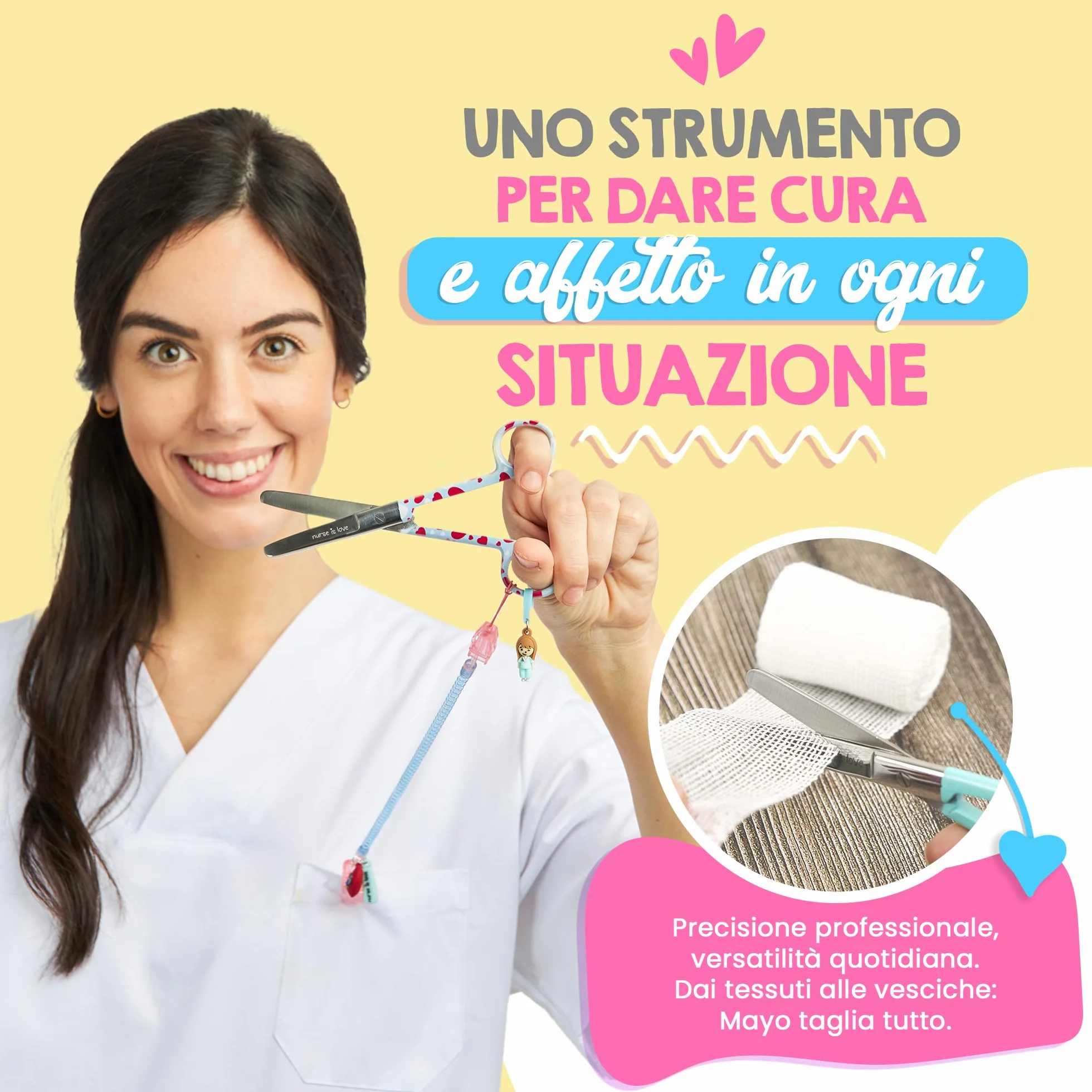 Forbici Punta Arrotondata per Bende Acciaio Inossidabile Pronto Soccorso G Hearts