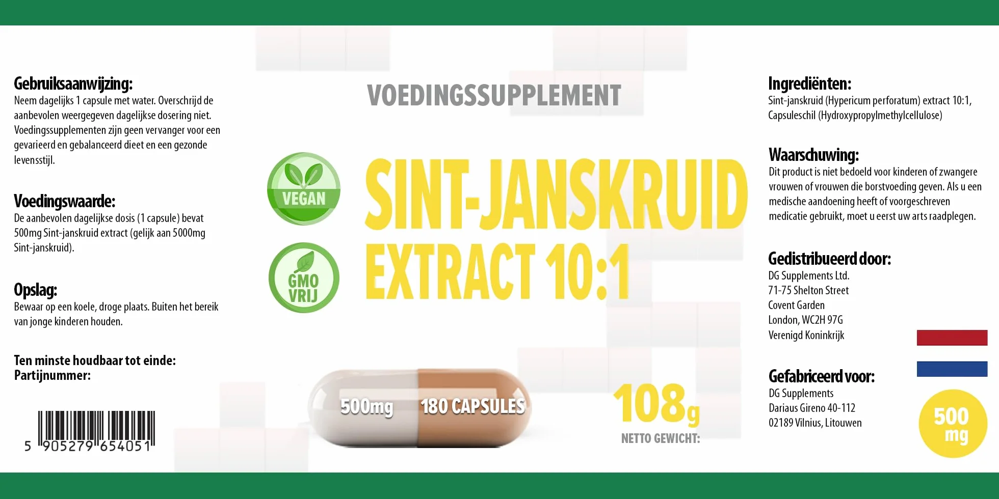 Iperico (Erba di San Giovanni) equivalente 5.000 mg (500 mg di estratto 10:1) 180 capsule vegane