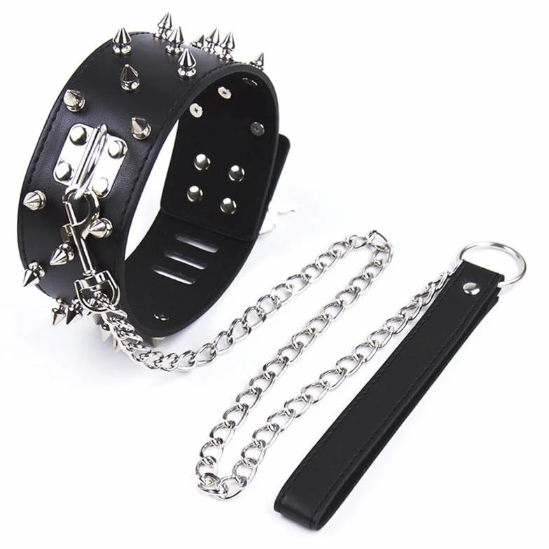 Collana in Pelle a Rivetto Moda Nera Collana a Catena di Piombo Collana Rimovibile Regolabile Elegante Collare Cosplay con Accessori di Festa a Catena Regalo