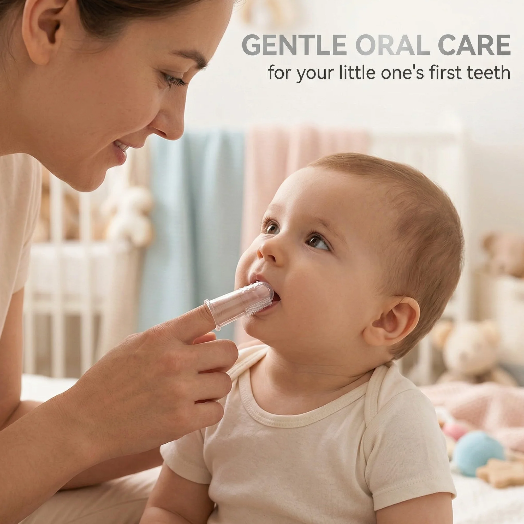 10 Unità Spazzolino Neonato 6 Mesi, Spazzolini da Dito in Argento, Per Igiene Orale del Bambino, 5.4 * 1.7cm
