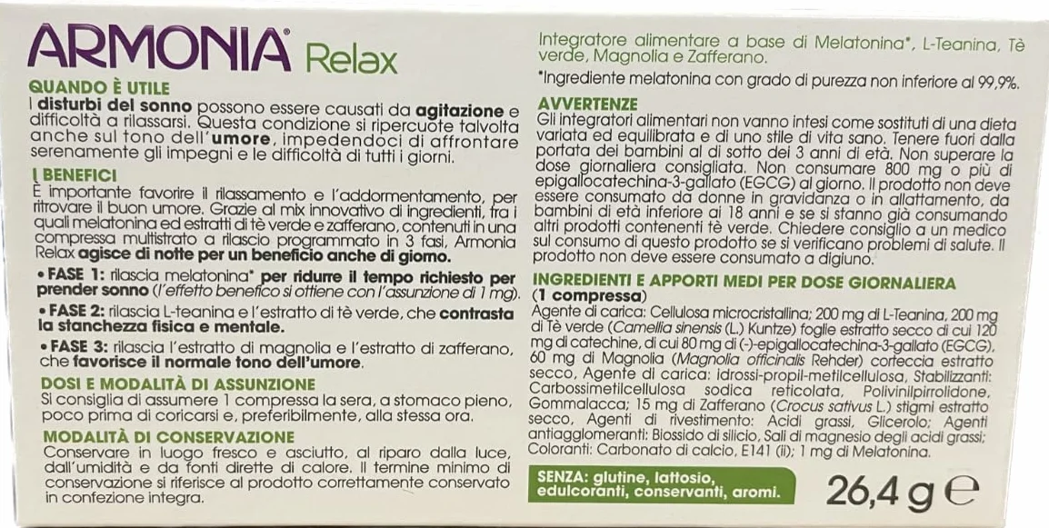 NATHURA Armonia Relax Integratore Alimentare con Melatonina ed Estratti di Origine Naturale - 24 Compresse a Rilascio Programmato