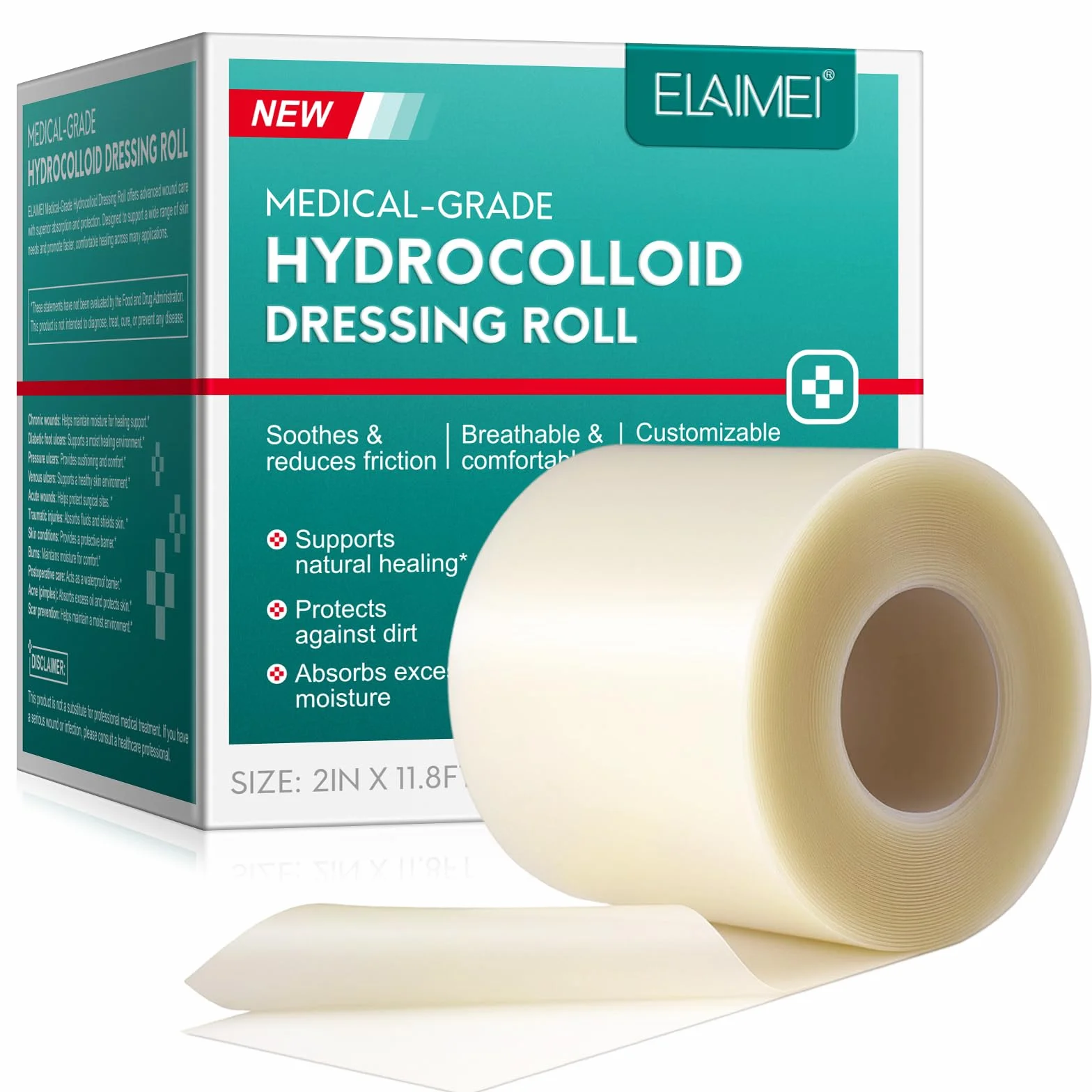 Benda idrocolloide a rotolo: rotolo autoadesivo da 5cmx3,6m, grandi cerotti idrocolloidi per ferite, impermeabile, invisibile, essenziale per la casa, autoadesivo