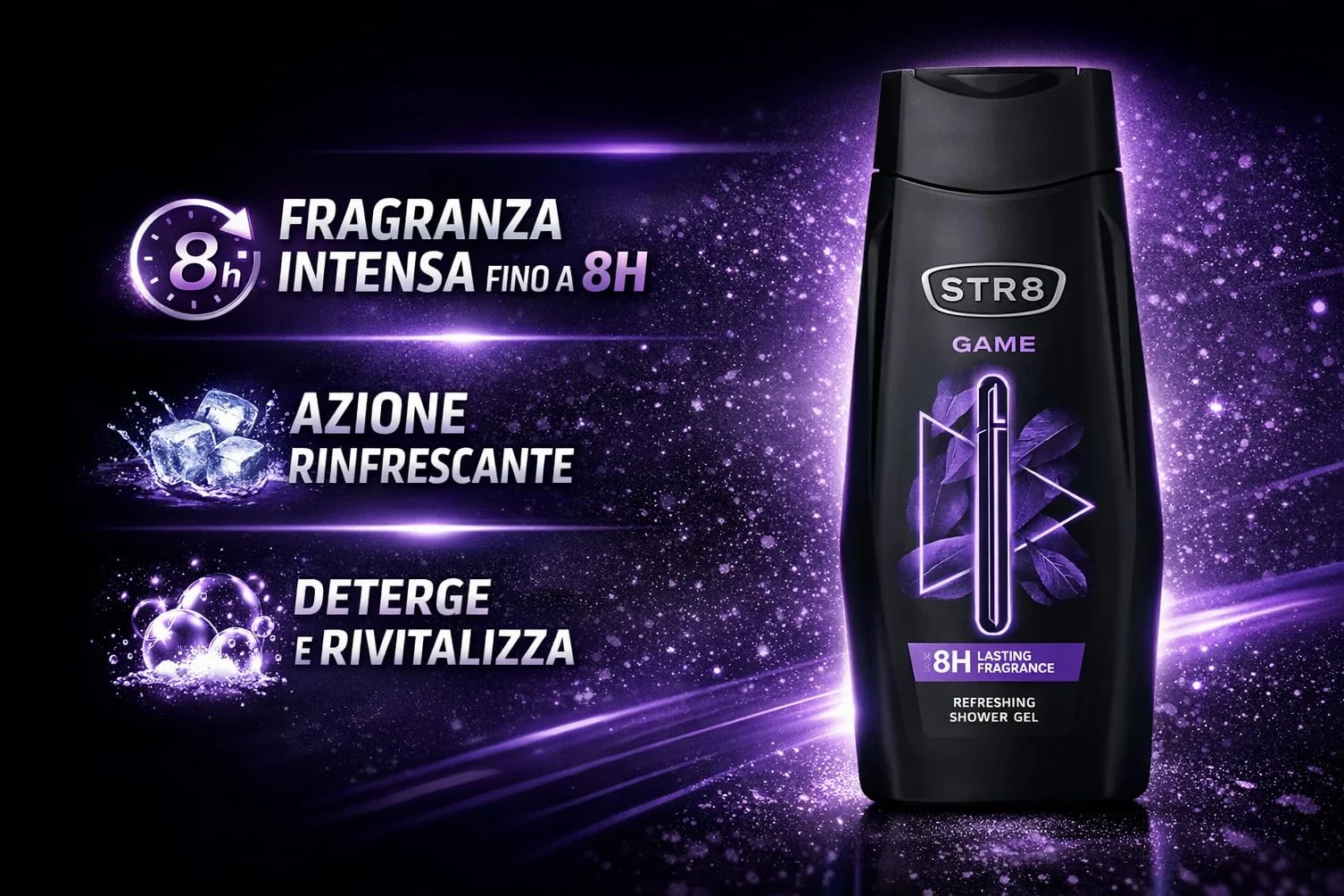 Str8 Gel doccia, freschezza ed energia, gel da bagno, verde