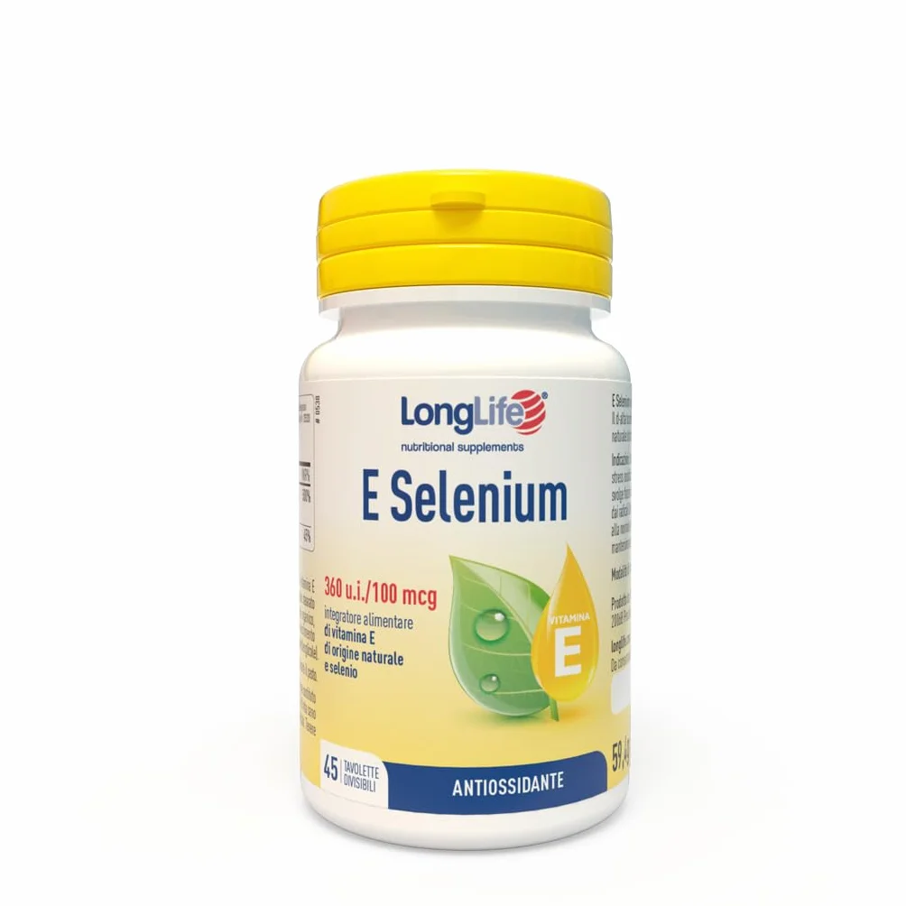 LongLife® E Selenium | Integratore di vitamina E naturale e selenio | Azione antiossidante | Benessere di capelli e unghie | 180 giorni di trattamento | Vegano e senza glutine