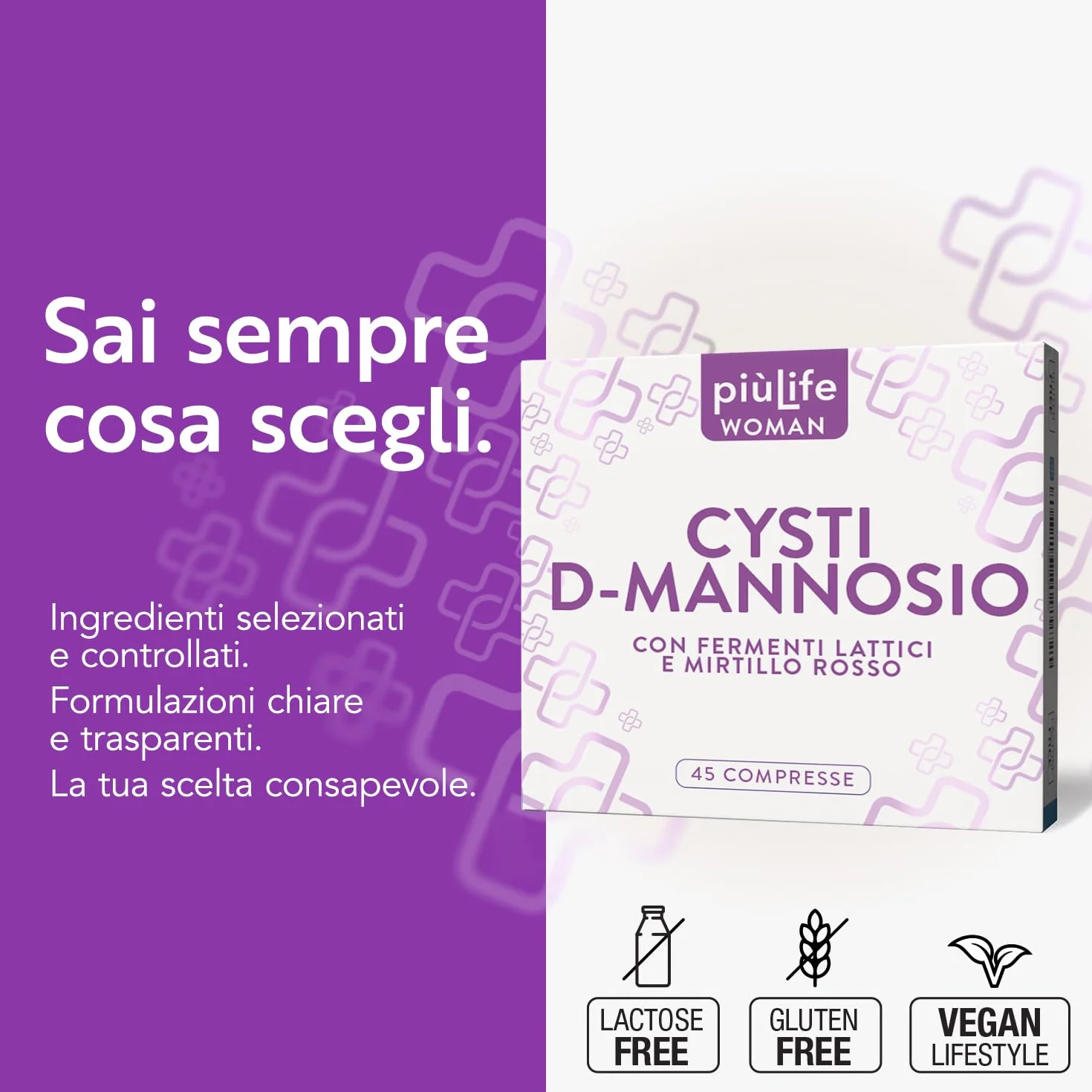 PiùLife D Mannosio 2000 mg con Cranberry e Fermenti Lattici Integratore Vie Urinarie 45 compresse