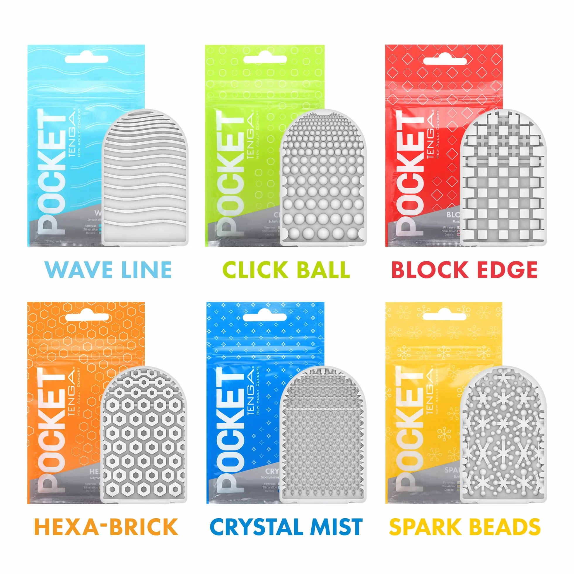 POCKET TENGA SERIES (WAVE LINE + CLICK BALL + BLOCK EDGE + HEXA-BRICK + CRYSTAL MIST + SPARK BEADS)