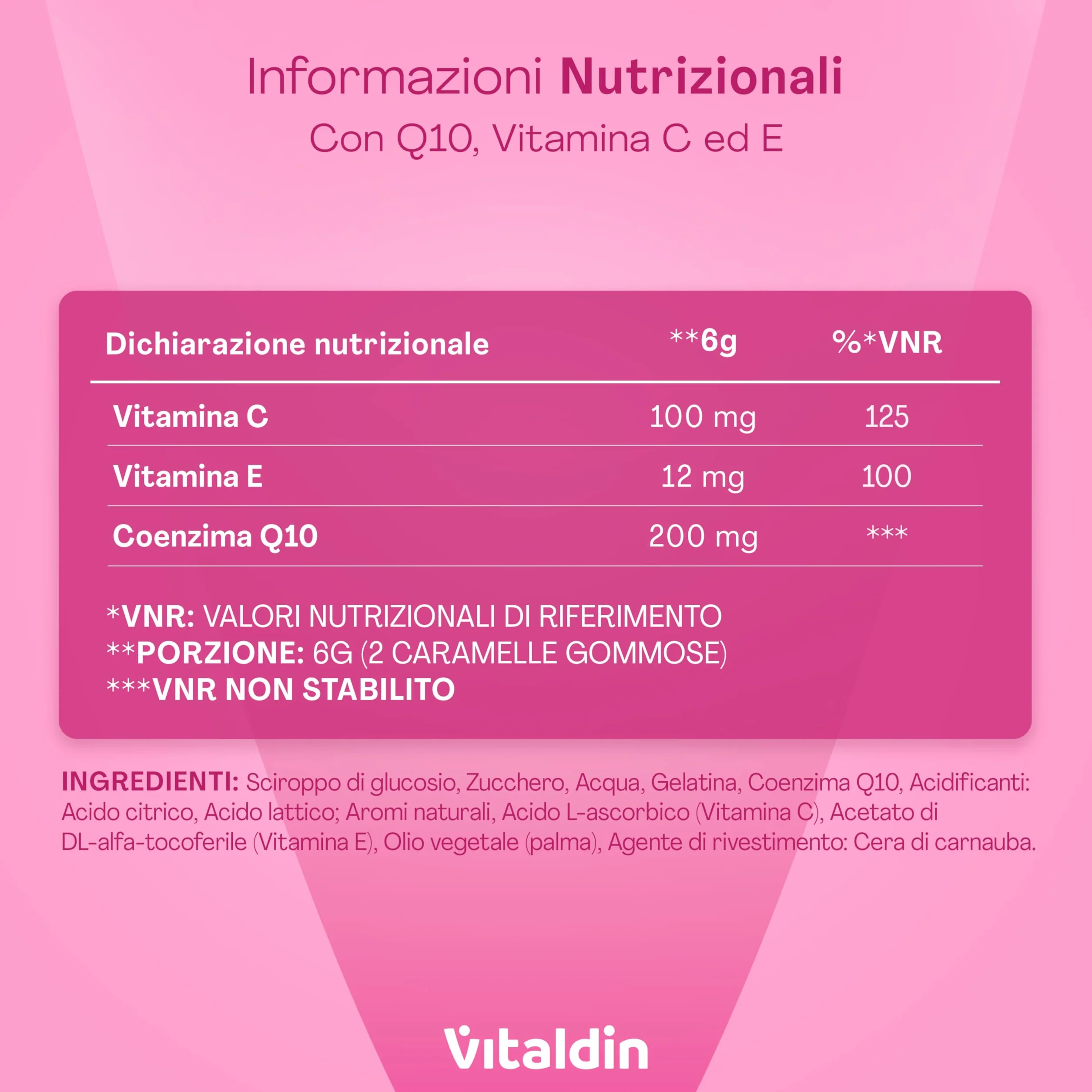 VITALDIN Coenzima Q10 Gummies – Integratore di Bellezza – 200 mg di CoQ10 per dose + Vitamina C & E – 50 Caramelle Gommose (fornitura per 1 mese), Gusto Pesca – Antiossidante – Senza Glutine
