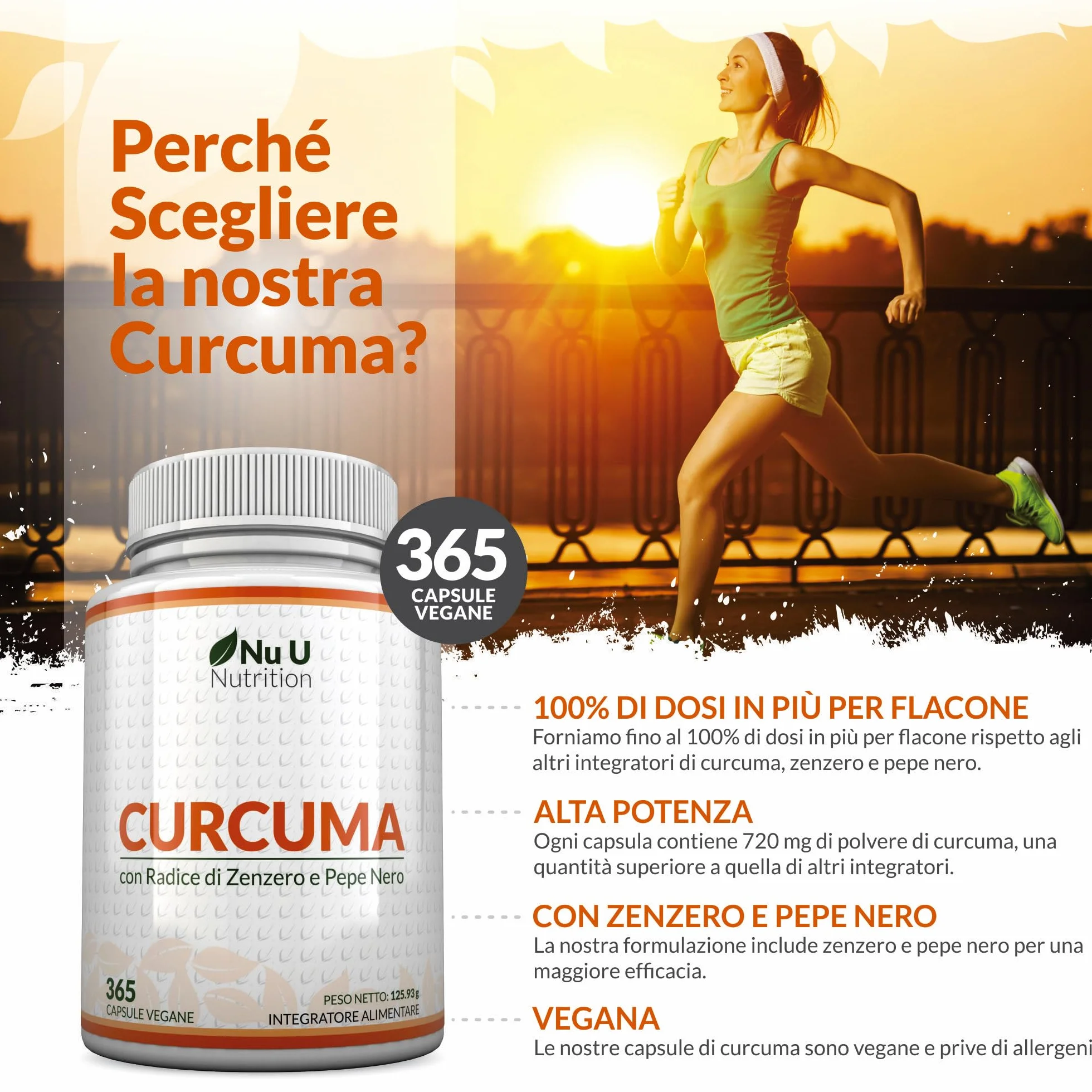 Curcuma 1520mg con Zenzero e Pepe Nero - 365 Capsule Vegane - Alto Dosaggio di Curcumina - 95% Curcuminoidi - Nu U Nutrition