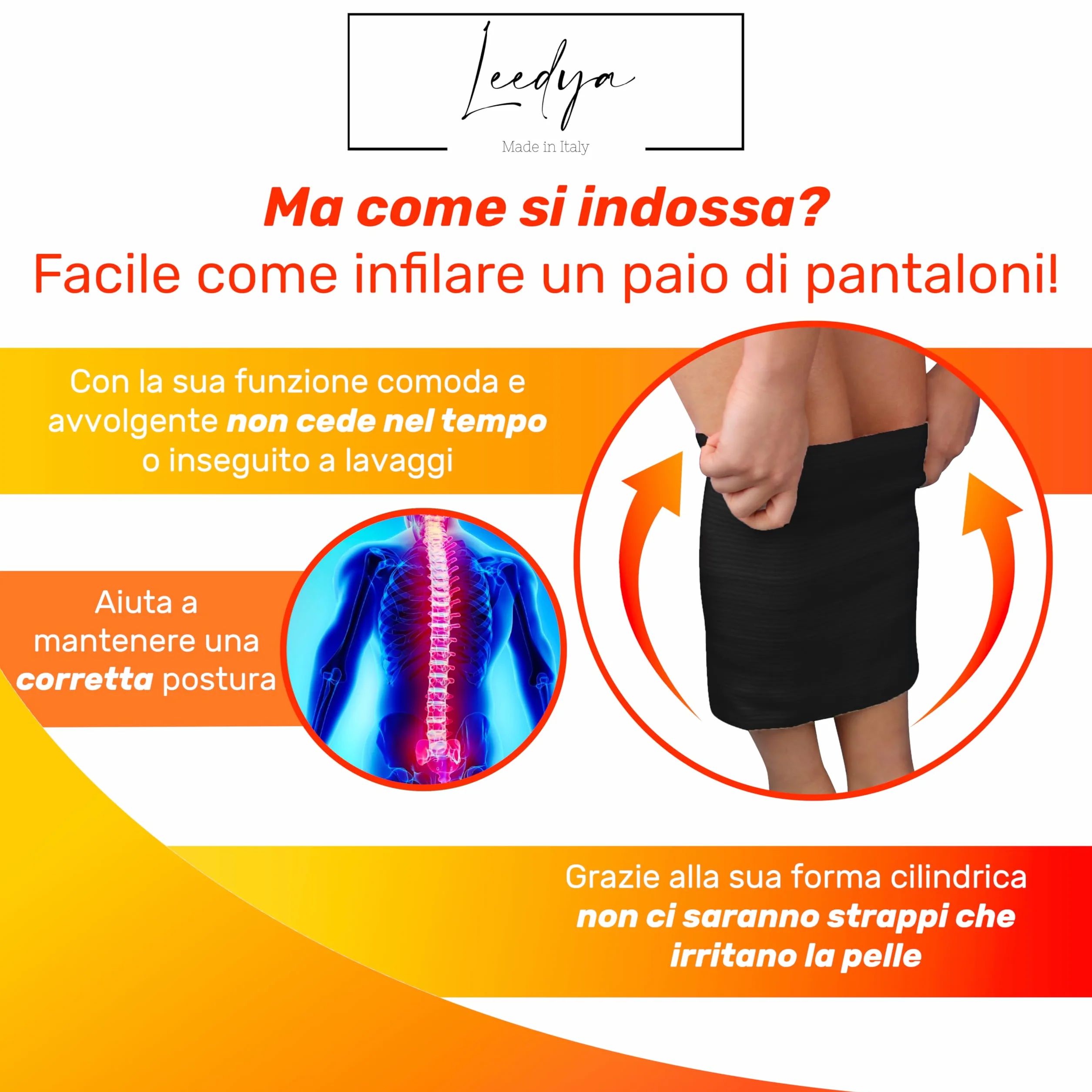 Leedya Pancera in Lana 43% Riscaldante Contenitiva Donna e Uomo Invernale - Calda Fascia Lombare Supporto Schiena Protezione e Sostegno - Panciera maschile e femminile Ortopedica Unisex (Nera, S)