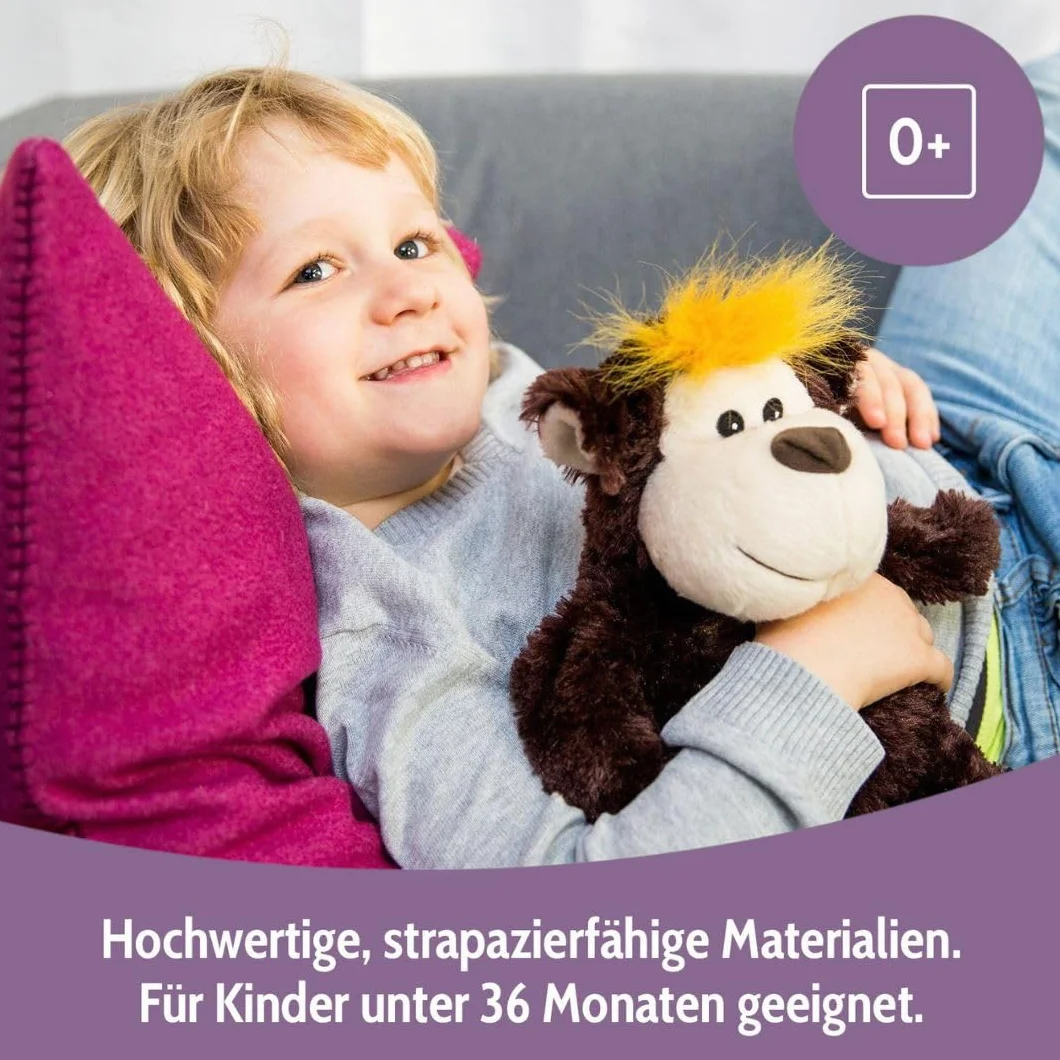 Habibi Plush Cuscino termico per bambini e adulti – 1835 scimpanzé e scimmia con riempimento di miglio, peluche termico per riscaldare nel forno a microonde e forno, ideale anche per bambini