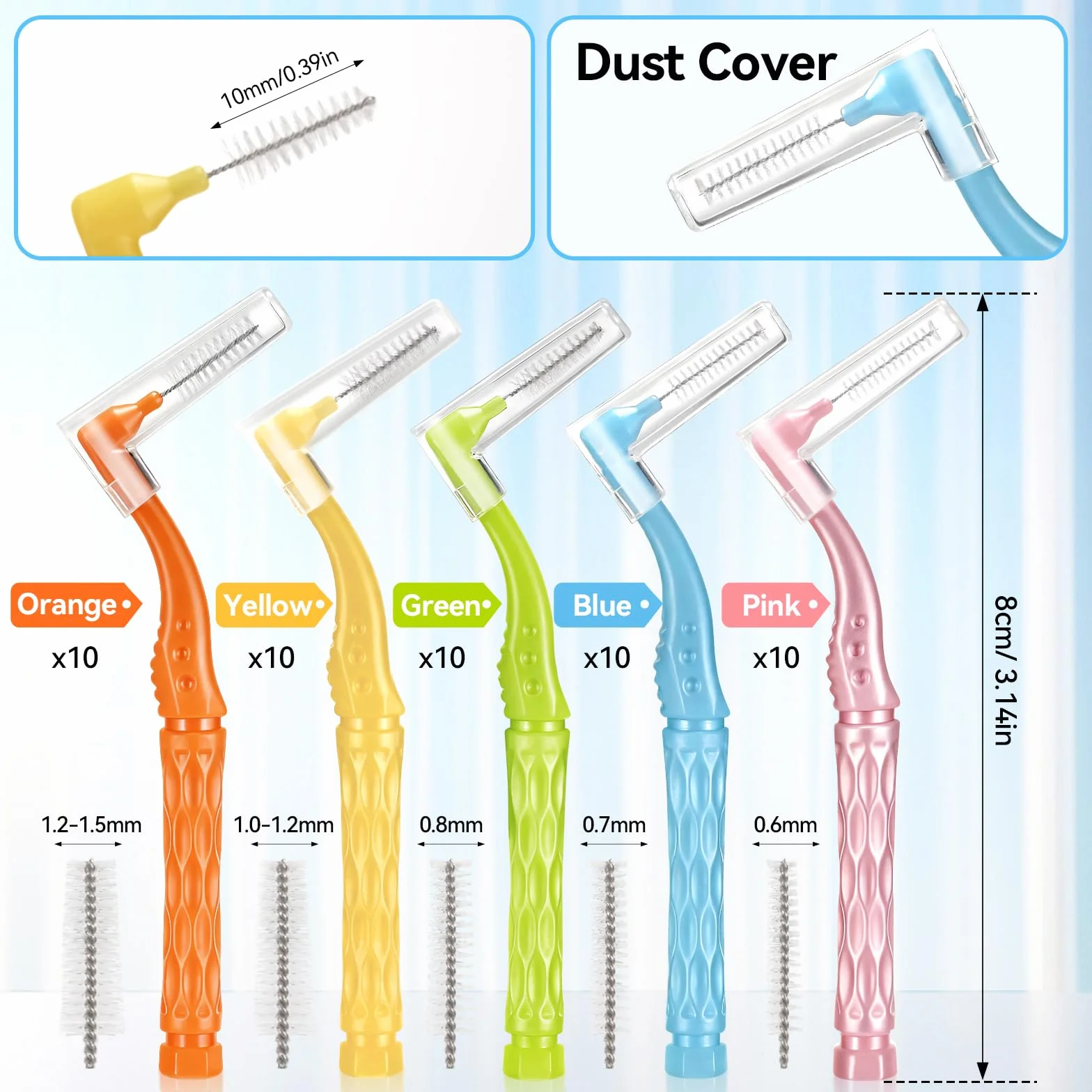Scovolini Dentali 50 Pezzi 5 Colori 5 Misure Angle Scovolino Denti Spazzolini Interdentali Morbido con Coperchio