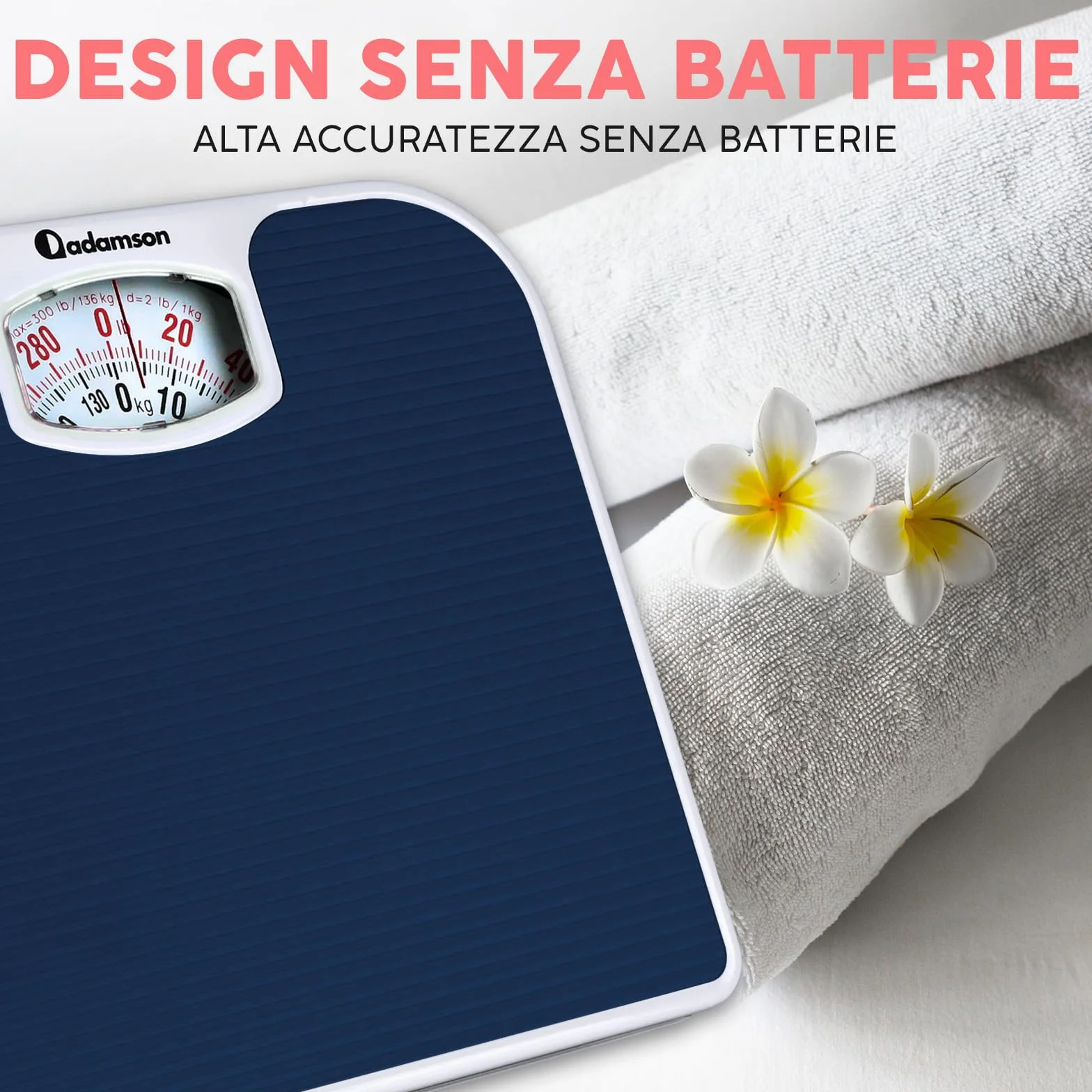 Adamson A21 Bilancia Pesapersone Meccanica - Fino a 136 KG - Superficie in Gomma Antiscivolo - Bilancia Pesapersone Analogica - Bilancia Analogica con 20 Anni DI Garanzia - Blu