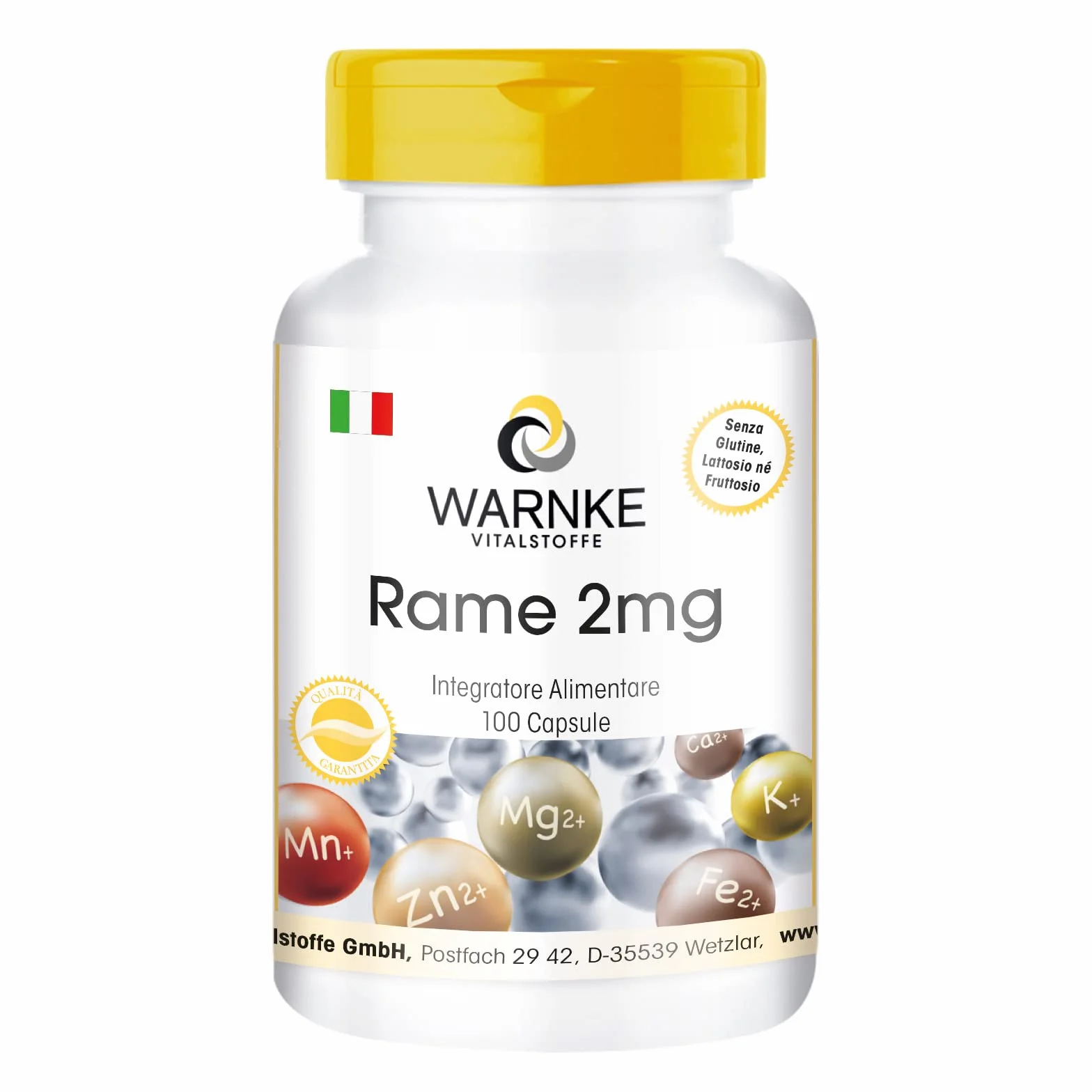 Rame 2mg integratore - Gluconato di rame - 100 compresse - Sostanza pura | Warnke Vitalstoffe - Qualità da farmacia tedesca
