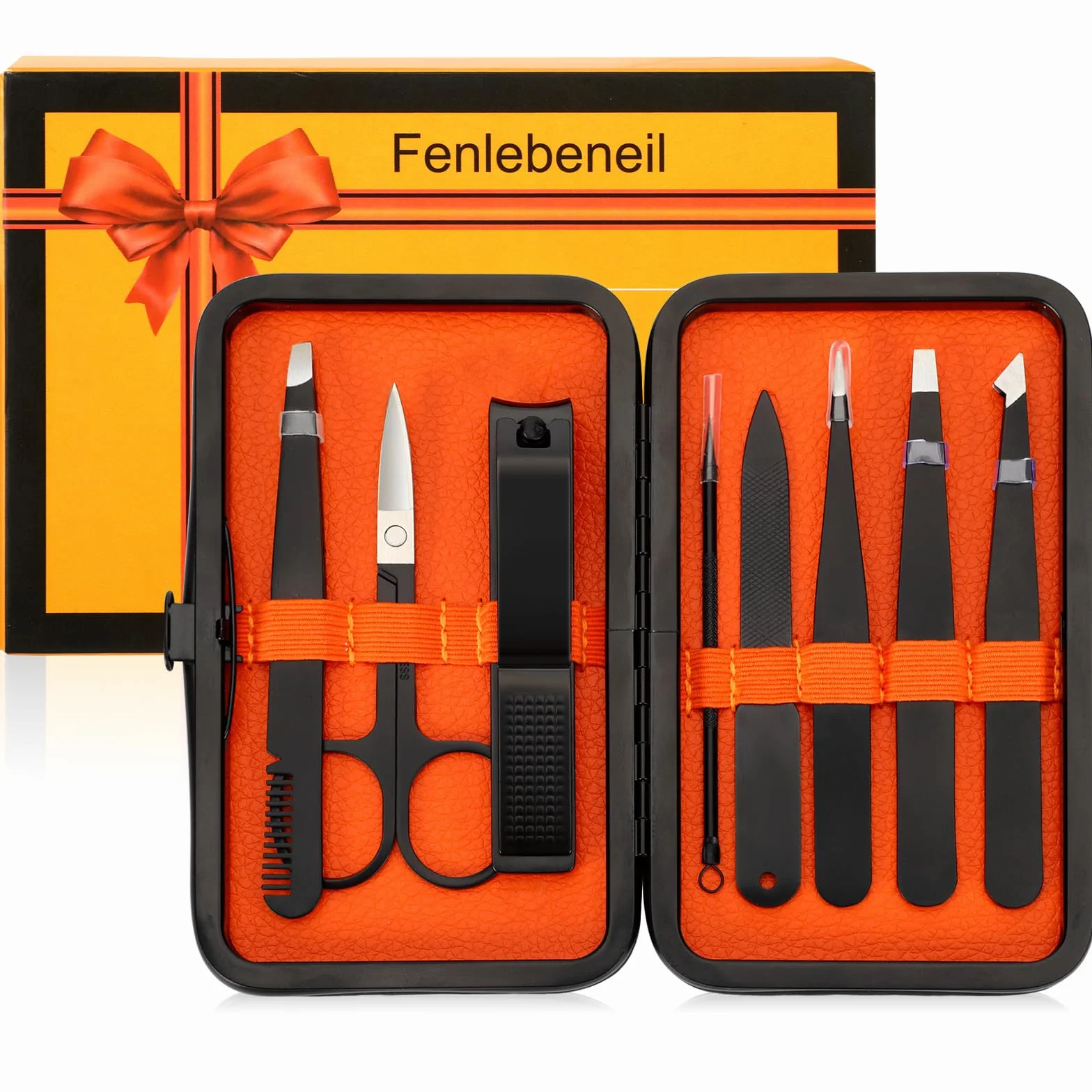 Pinzette di precisione per sopracciglia,Pinzetta e Tagliaunghie Set,Manicure con pinzette, Precisione Pinzette di Kit da viaggio per la cura degli Uomo Grooming Kit,9 pezzi, in acciaio inossidabile