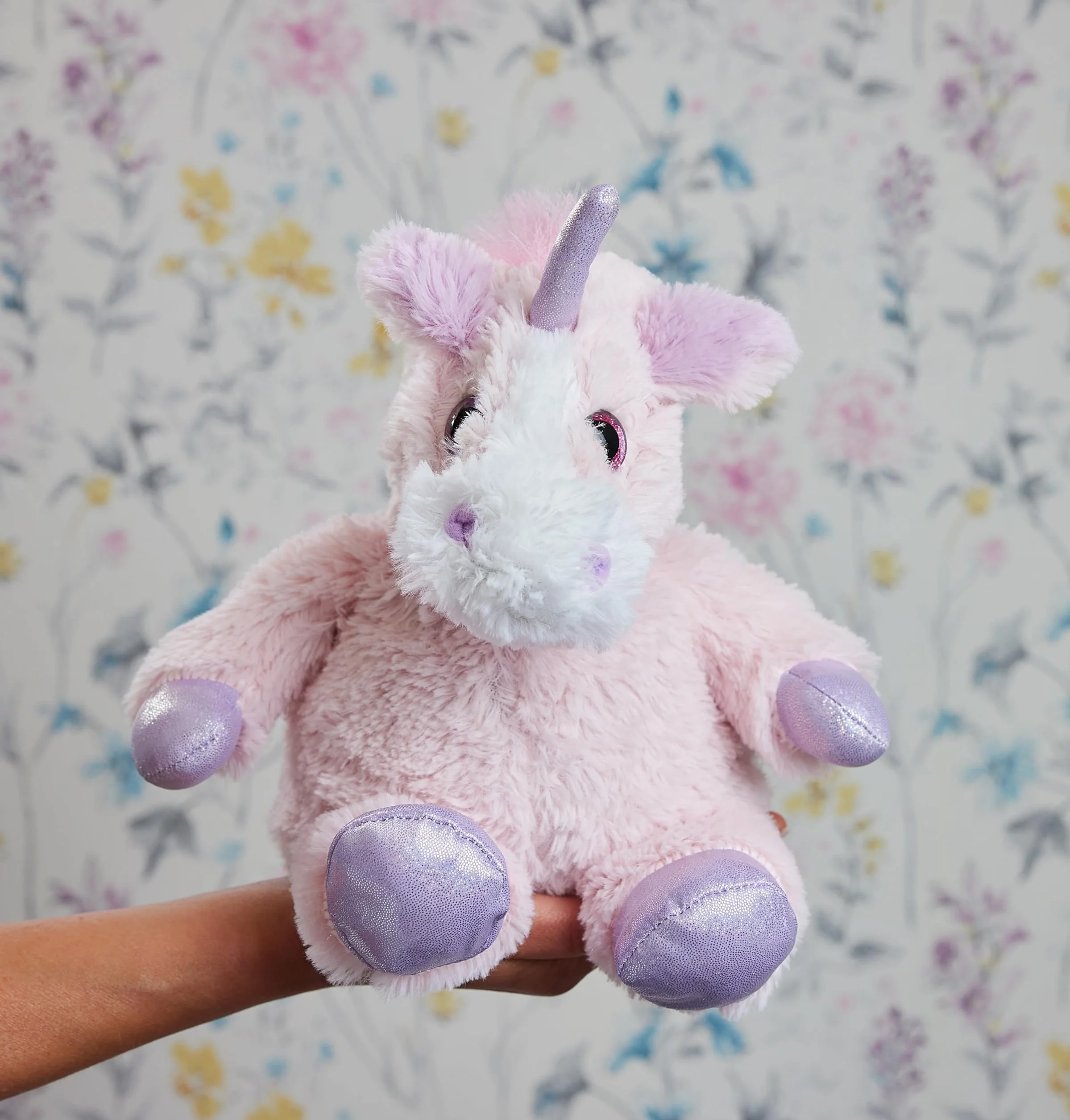 Warmies Peluche Unicorno Rosa Iridescente Borsa di Grano Riscaldabile al Microonde, Orsetto Ponderato Leggermente Profumato con Lavanda Francese, Cuscinetto Termico Riscaldabili al Microonde