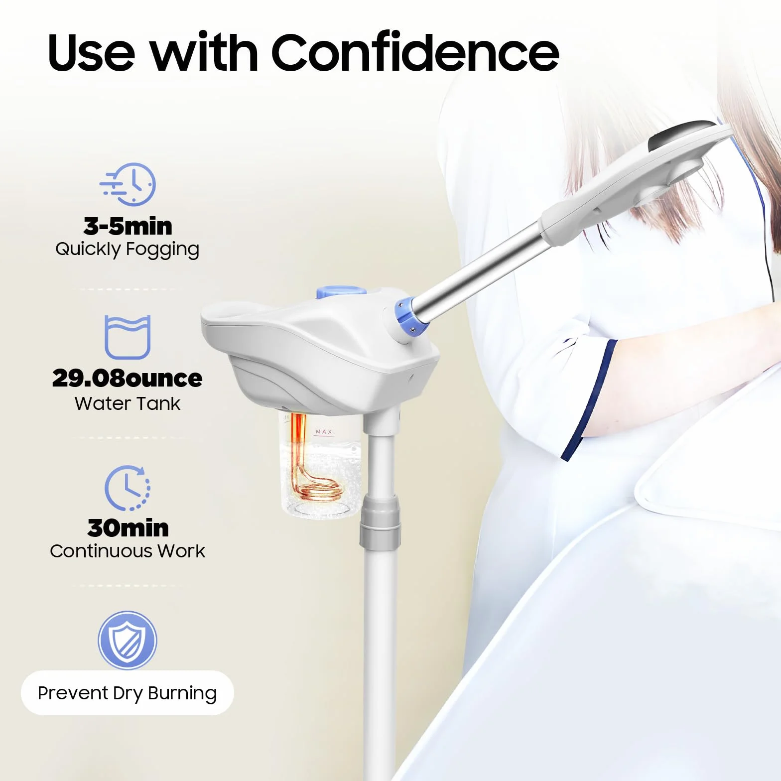 Vaporizzatore viso professionale con ugello girevole 360° per pulizia profonda