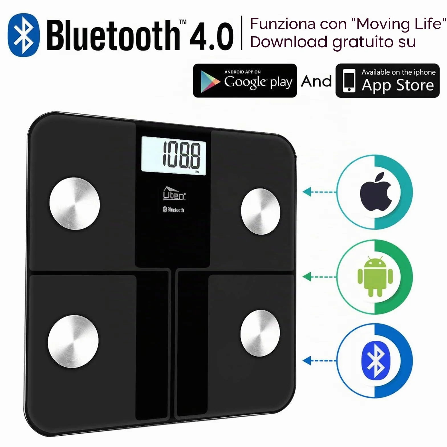 Uten Ricarica USB Bilancia Digitale Bluetooth Pesapersone Professionale iOS Android Grasso Corporeo Massa Muscolare Metabolismo Basale Massa Ossea