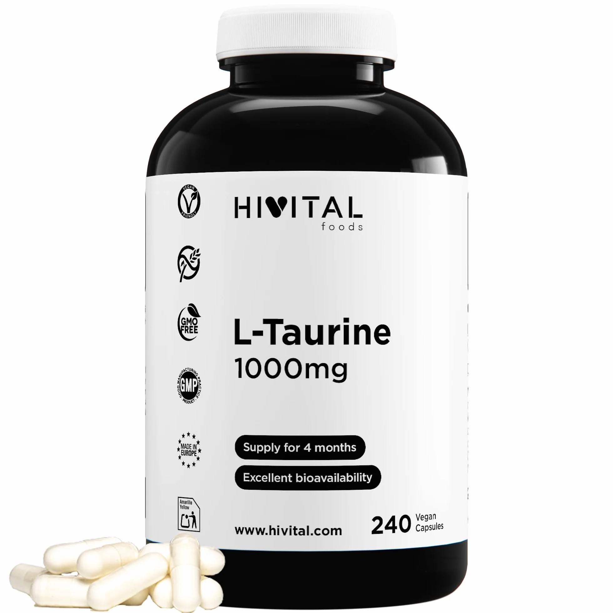 L-Taurina 1000 mg 240 capsule vegane integratore amminoacido HIVITAL