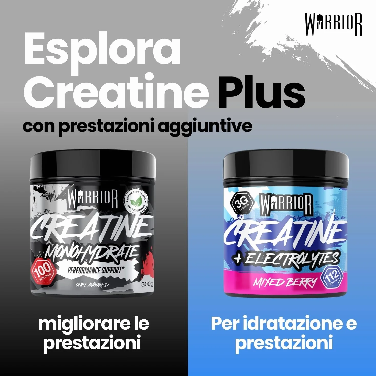 Warrior Creatina Monoidrata + Elettroliti Polvere 360 g, 80 Porzioni – Creatina in Polvere con Sali Minerali, Intra Workout per Massa, Idratazione e Sport, Senza Zucchero – Mix di Frutti di Bosco