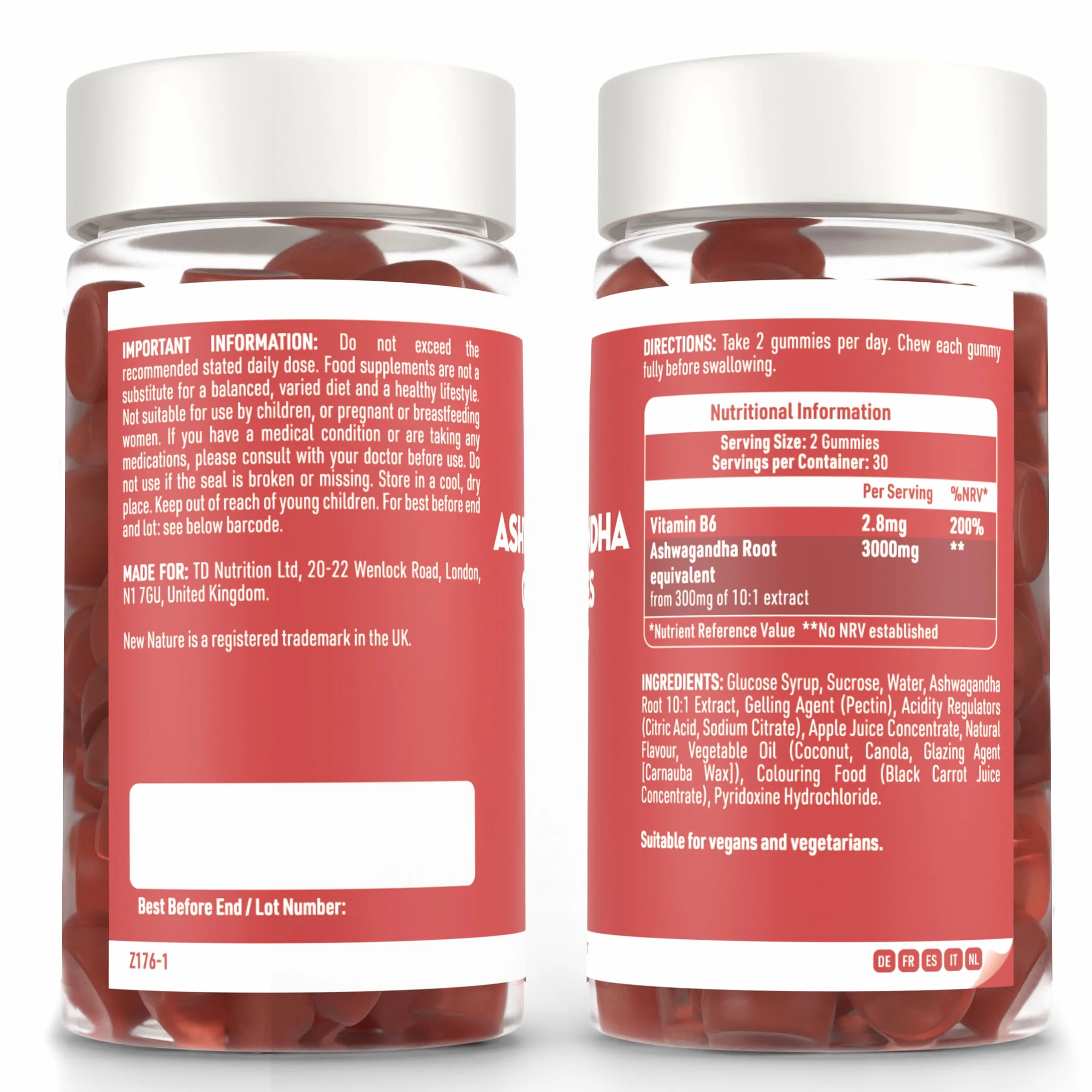 Ashwagandha Gommose 1500mg Integratore Radice di Ashwagandha Alta Potenza Vitamina B6 Gusto Naturale Mela 60 Gommose