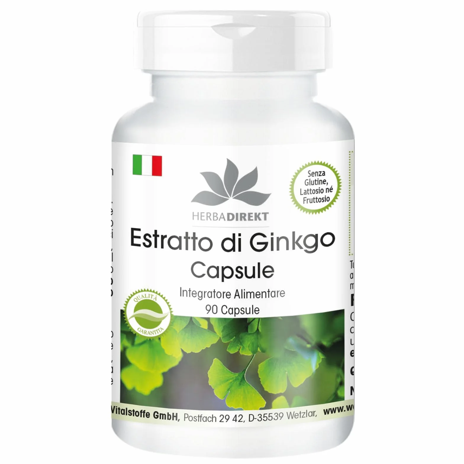 Estratto Ginkgo Biloba capsule 95mg - 90 capsule - almeno 24% di flavoni e almeno 6% di lattoni | HERBADIREKT by Warnke Vitalstoffe - Qualità da farmacia tedesca