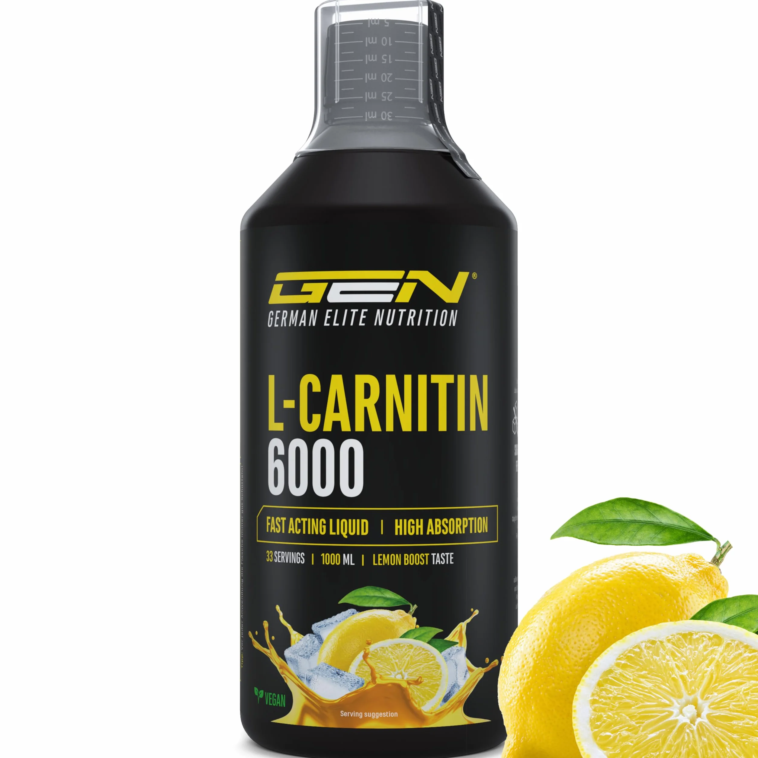 L-Carnitina 6000 Liquido 1000 ml, Integratore con 6000 mg di L-carnitina pura per dose giornaliera, Bevanda aminoacida per l'allenamento, Gusto Lemon Boost, Vegano
