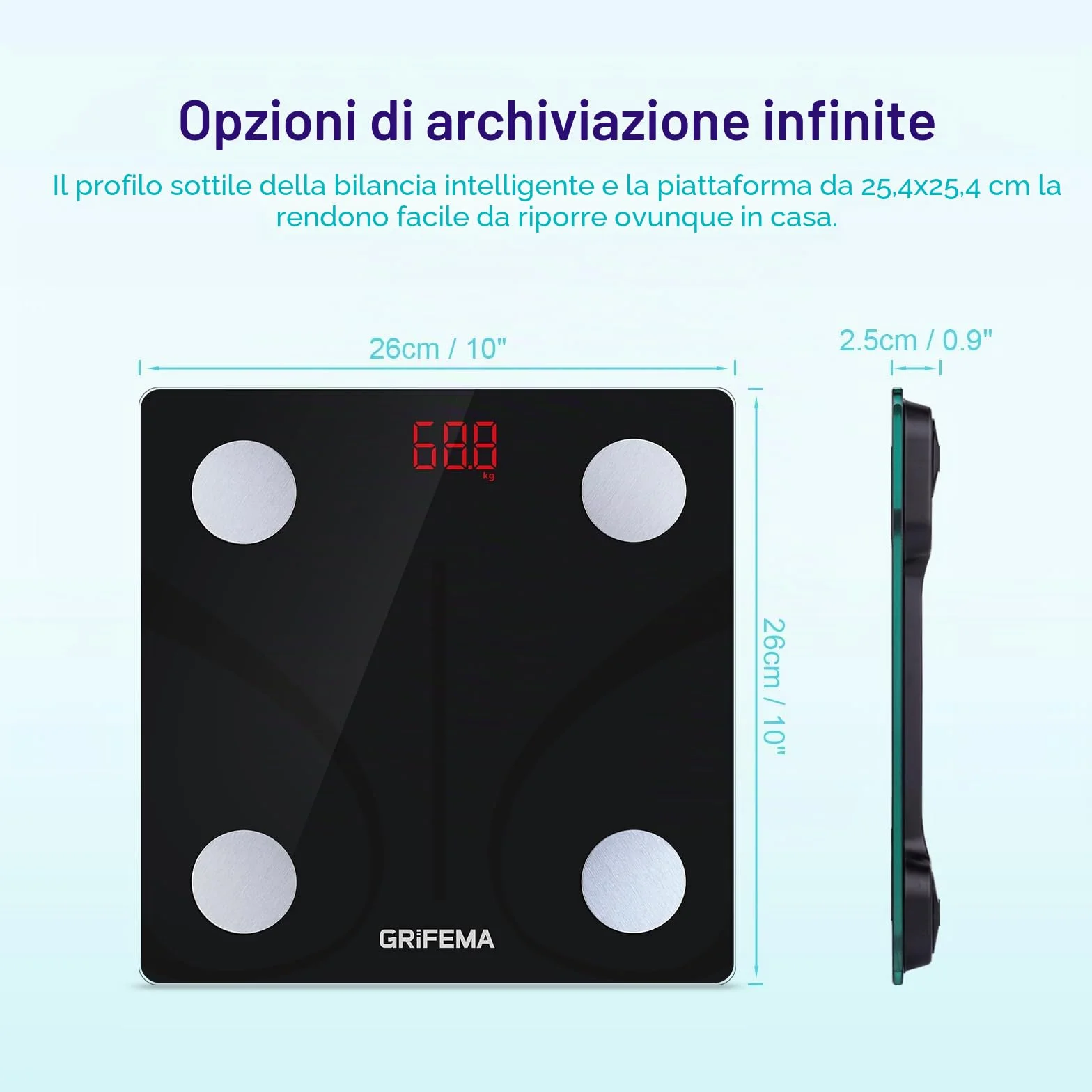 GRIFEMA Bilancia Digitale Bluetooth con App, Analisi Massa Muscolare e Grasso Corporeo, BMI, Proteine, Nera
