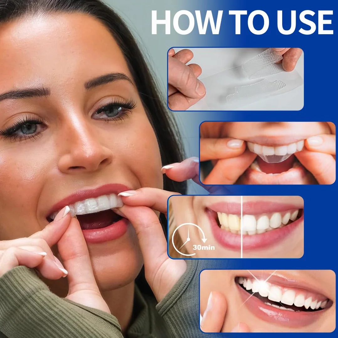 Strisce Sbiancanti Denti Professionale - 28 Strips Whitening per Sbiancamento,strisce sbiancanti denti, Delicate e Rapide, Rimuove le Macchie Profonde-A