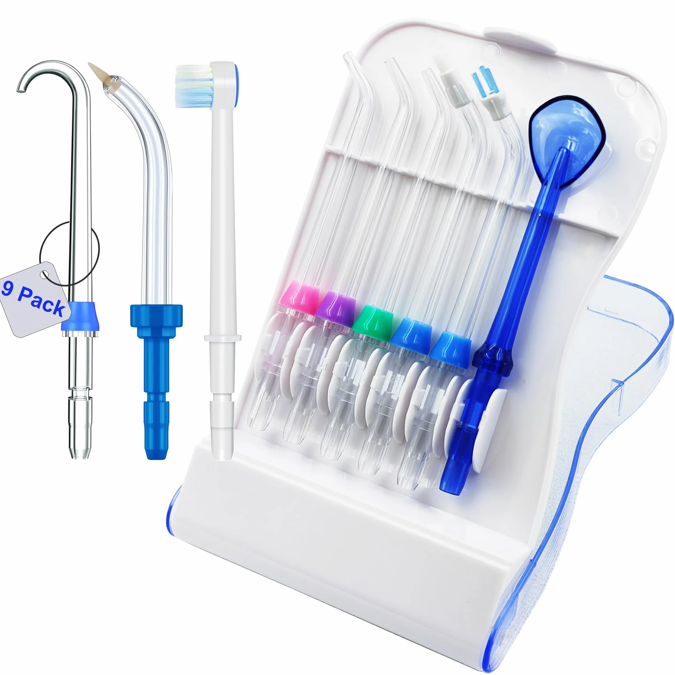 Punte di Ricambio Compatibili con Waterpik Water Flosser, 9 Punte, Custodia, per WP-660 WP-580 WF-20