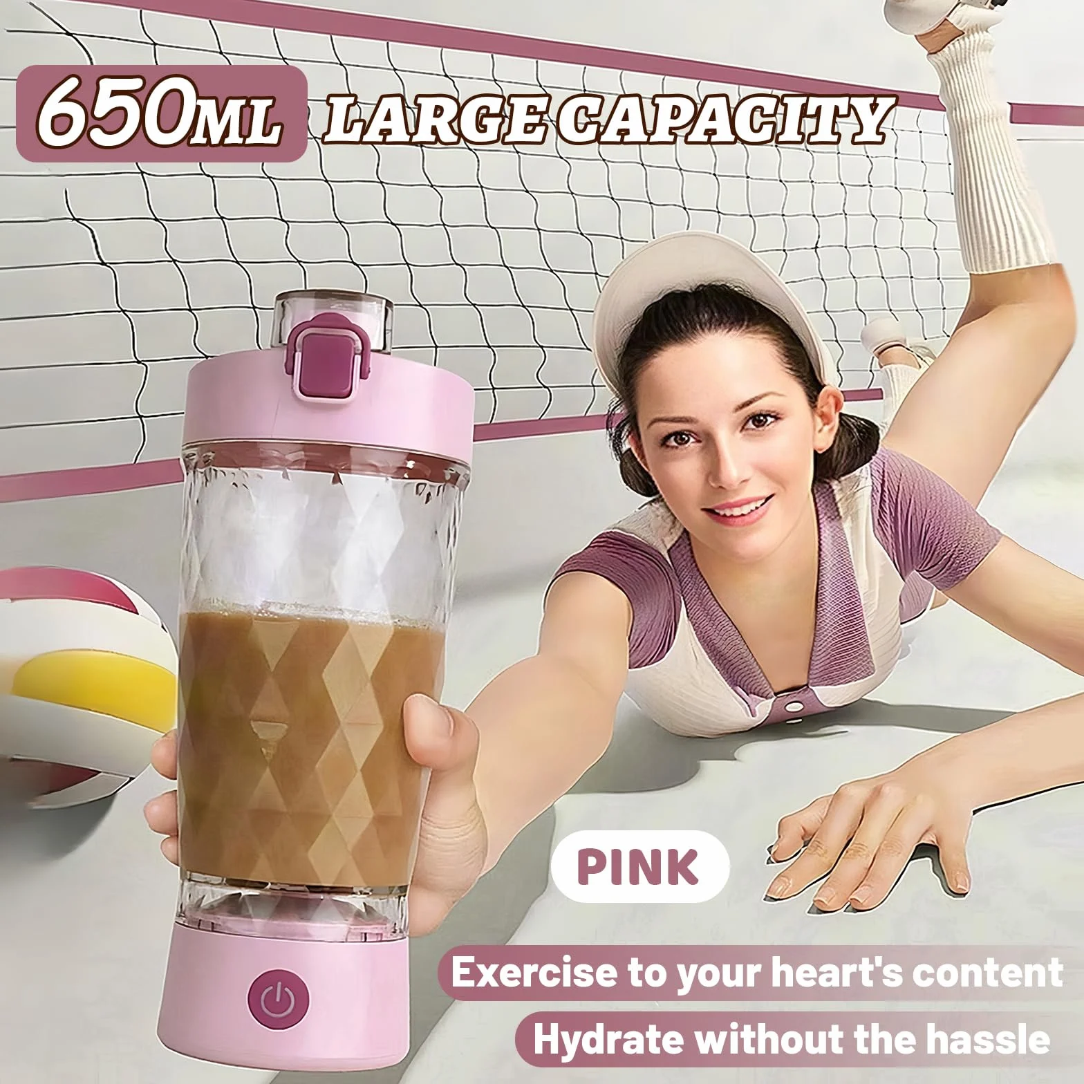 flintronic Bottiglia per Shaker per Proteine, 650 ml Shaker per Proteine Elettrico, Tazze Shaker Ricaricabili USB, Protein Shaker Bottle con Vano Portaoggetti, Senza BPA, per Frullati Proteici