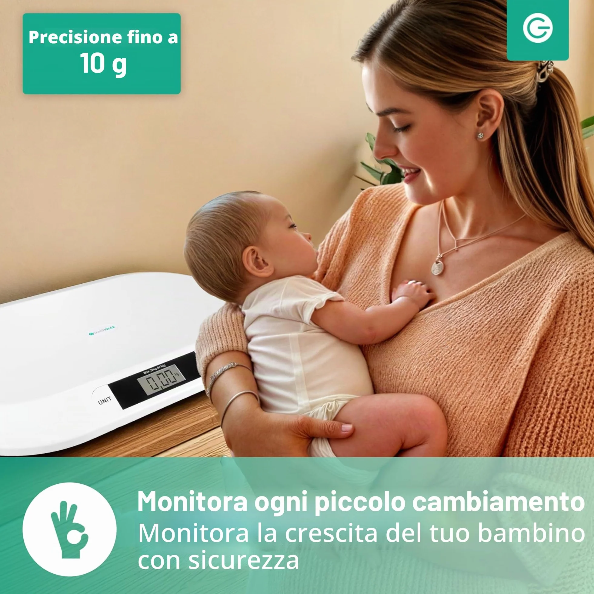 Silvergear Bilancia Digitale per Neonati 20 kg LED Bianco 54,5x31,5x3,5 cm