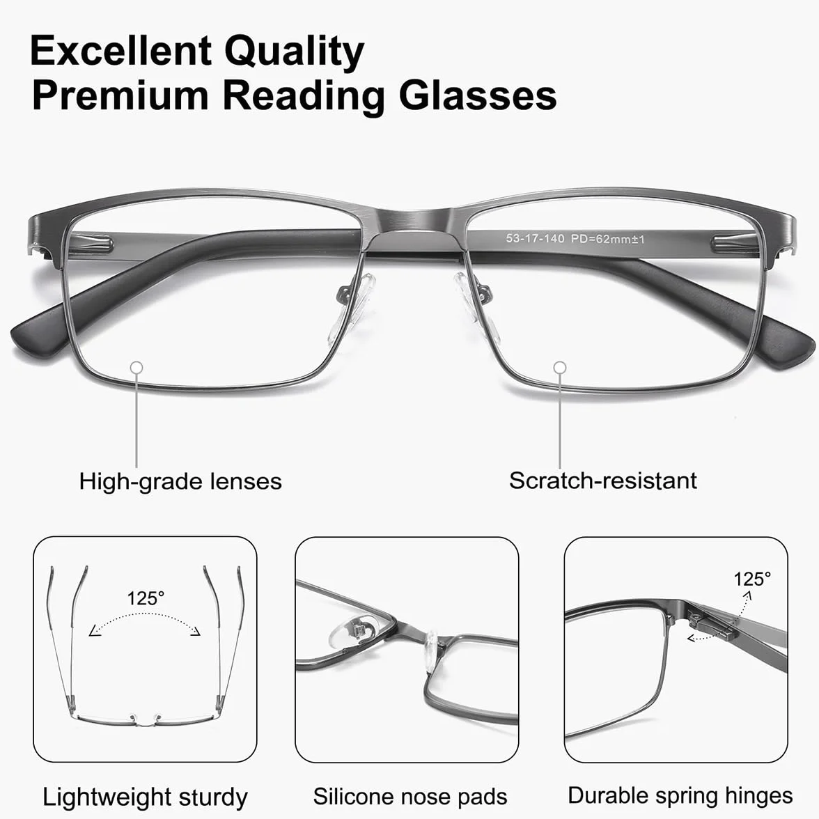 Amcedar 5-pack occhiali da lettura Uomo Cornice Rettangolare Stile Acciaio Inossidabile Materiale Metallo Primavera Cerniere Compresi Computer Occhiali da Lettura +3.00