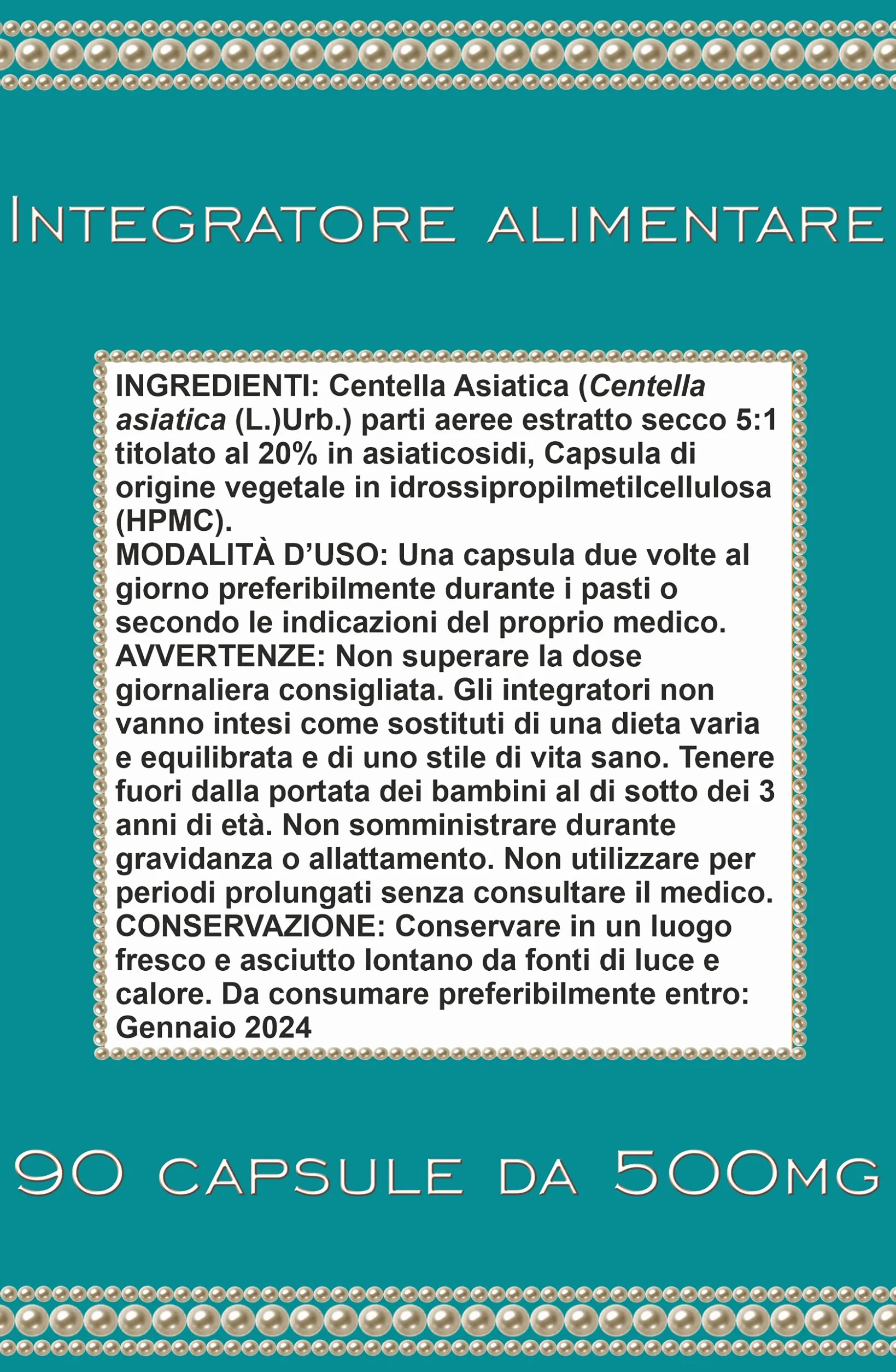 Centella asiatica estratto secco titolato al 20% Asiaticosidi 90 capsule vegetali 500mg
