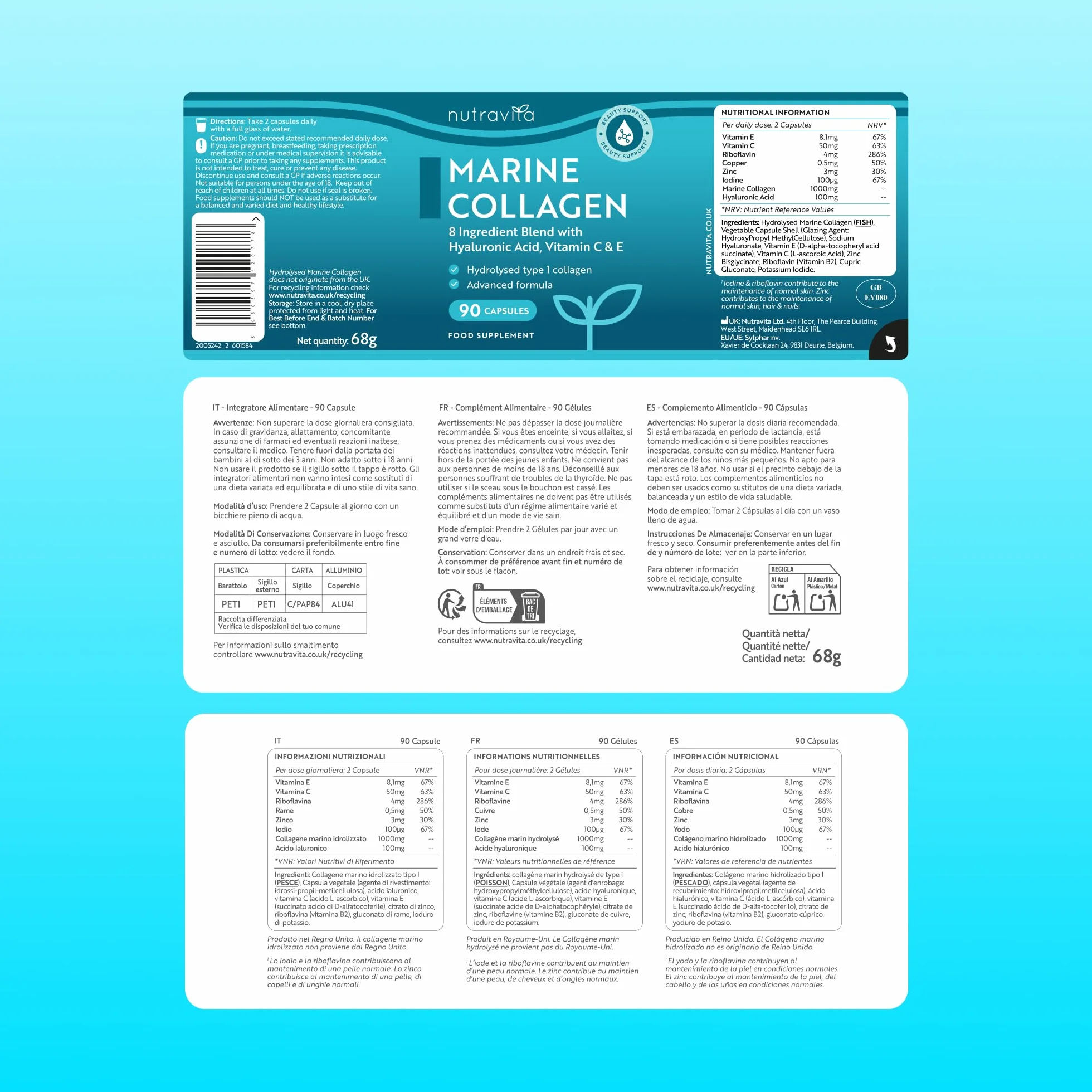 Nutravita Collagene Marino con Acido Ialuronico 1400mg - 120 Compresse - Integratore per Capelli, Pelle e Articolazioni