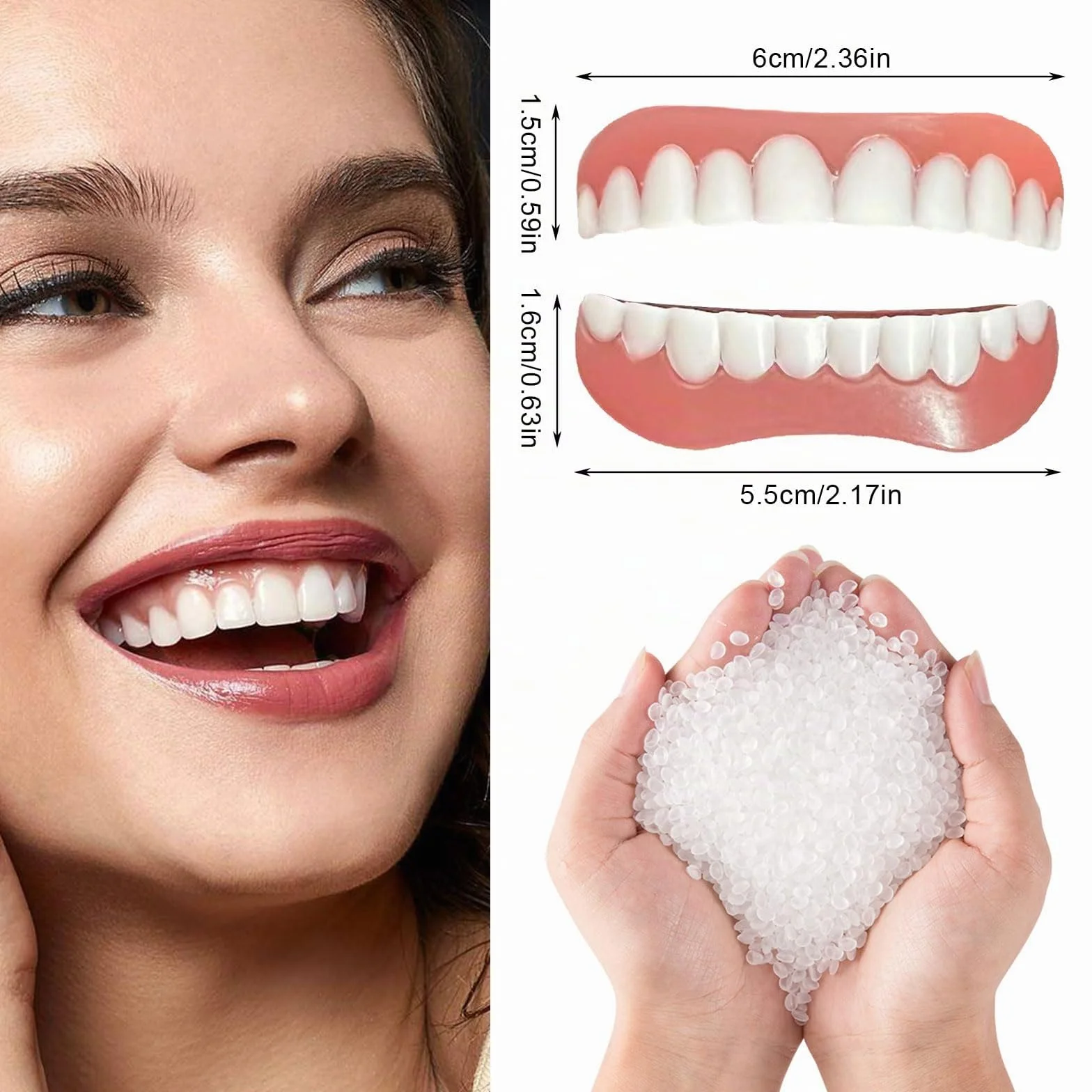 EUPSIIU Faccette Istantanee Denti Finti Cosmetici, Protesi Dentale Superiore Inferiore per Sorriso